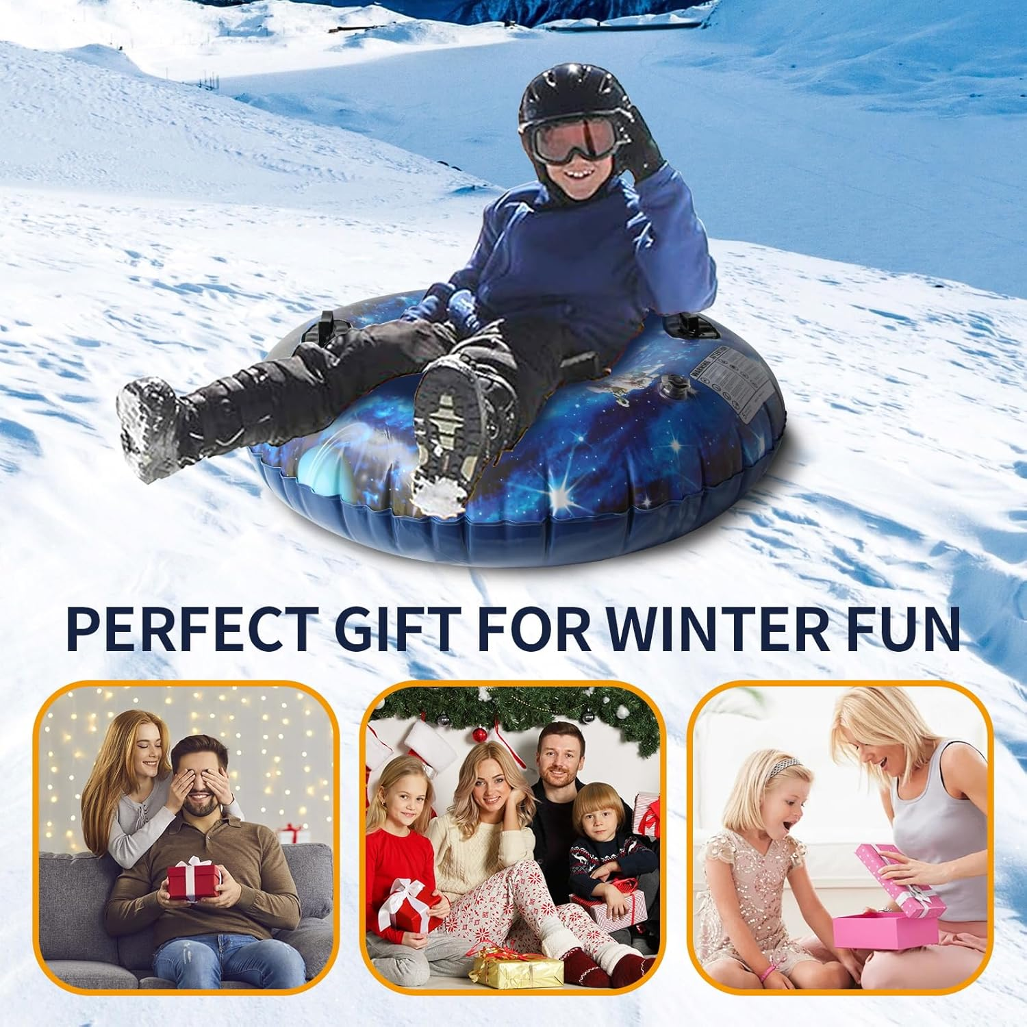 Baiao Inflatable Snow Tube, Inflatable Snow Sled for Kids and Adults, Heavy Duty Snow Tube Snow Toys Winter Outdoor image number 3