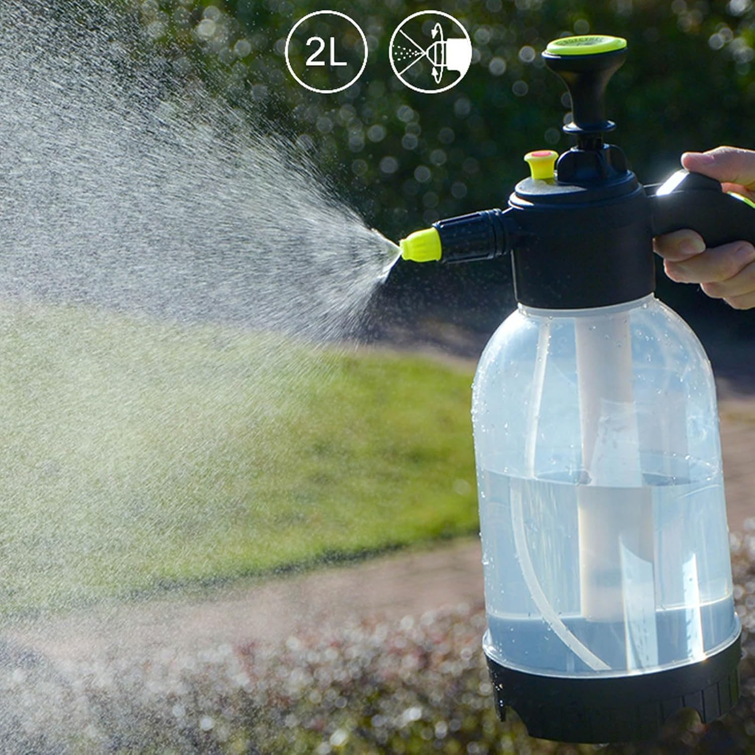 2L Fine Mist Spray Bottle, Hand Held Garden Sprayer Pump Pressure Water Sprayers, Empty Water Sprayer Watering Can with Adjustable Nozzle for Indoor and Outdoor Gardening and Home Cleaning image number 4