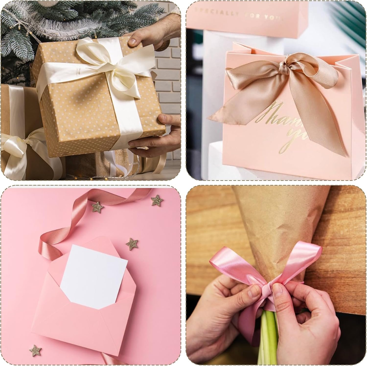 6 Rolls Ribbons for Flower Bouquet, 1.5 Inch X 30 Yards Double Face Satin Ribbon Dusty Rose Wedding Ribbon Pink Silk Ribbon for Gift Wrapping Crafts Wedding Invitation Parties Baby Shower (6 Colors) image number 3