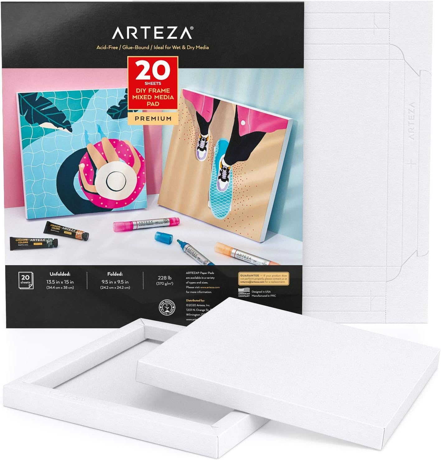 ARTEZA Watercolor Art Paper Foldable Canvas Pad, Folded Size 5X6.6 Inches, 10 Sheets, DIY Frame, Canvas Pad, 140 Lb, 300 GSM, Acid-Free, Cotton Pulp, for Painting & Mixed Media Art image number 3