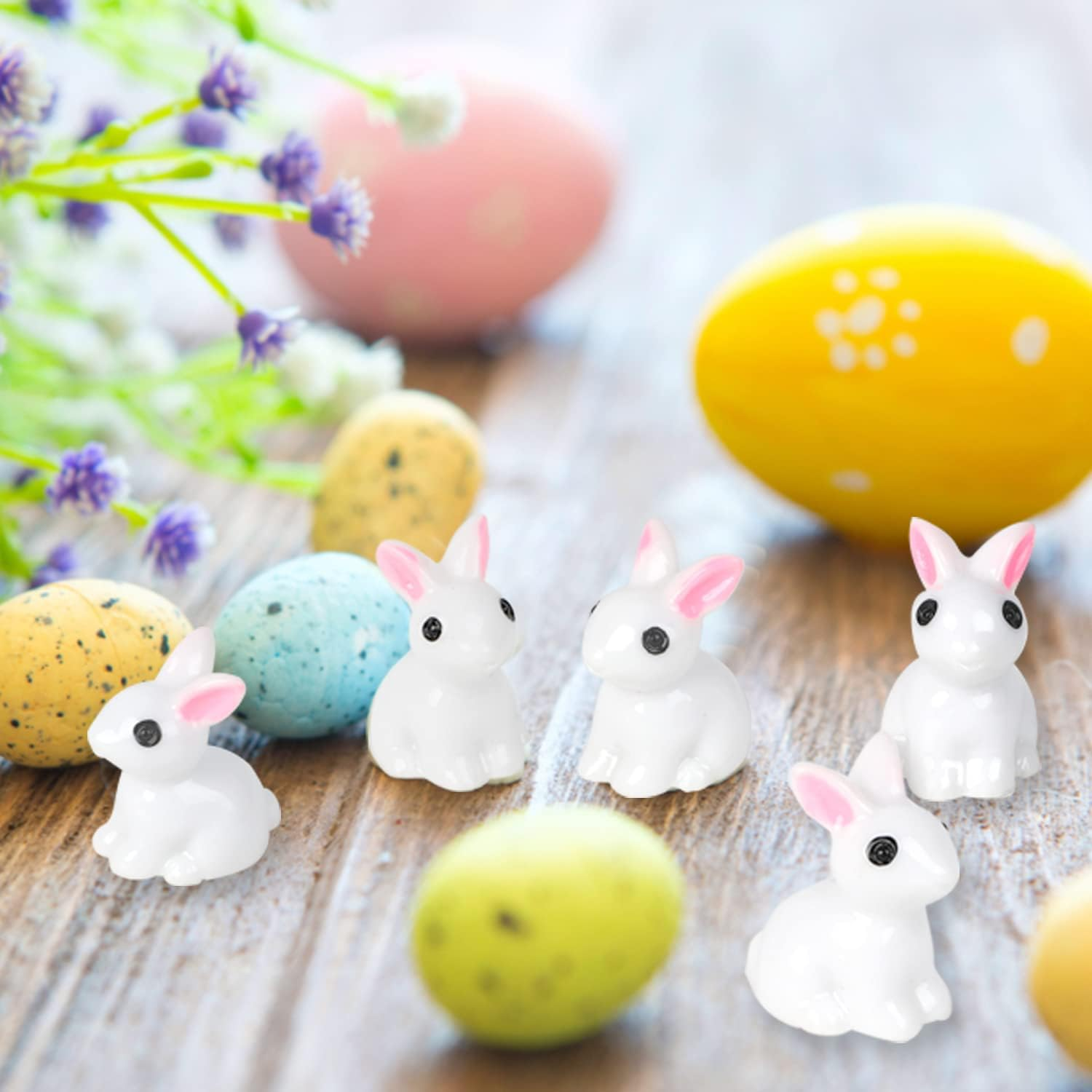 KIMOBER 50PCS Mini Bunny Miniature Figurines,White Resin Rabbit Figures for Fairy Garden Easter Egg Fillers Landscape DIY Terrarium Crafts image number 1