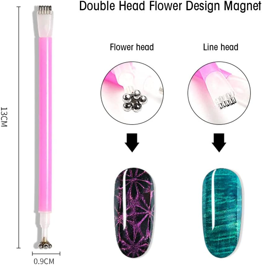 Xinyee 6Pcs Nail Magnetism Tool Set with Double Headed Flower Design Nail Pens Strong-Magnet Stick Cats Eye Effect Gel Tools for Professional Use Home DIY