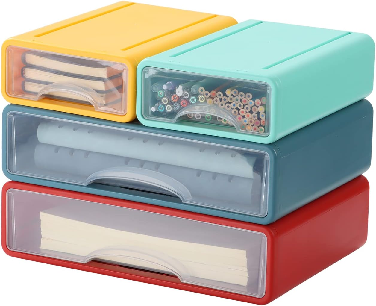 Osteed Blue Desktop Drawer for Paper, Stackable Office Storage Drawer for Desk, Craft Organizer and Storage Bin, Large Storage Container with Plastic Drawer for Office Supplies Desk Accessories