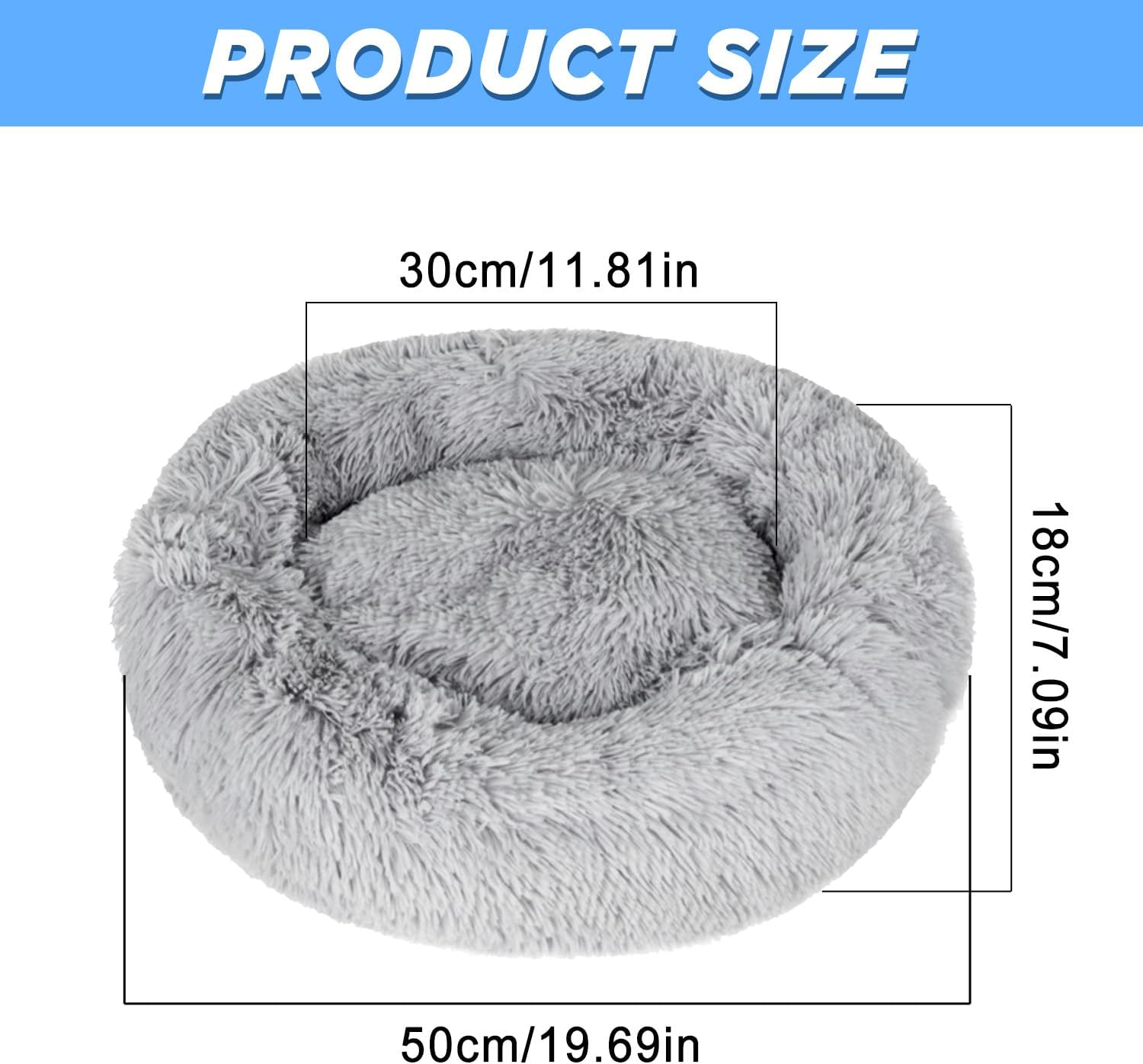 Dafencar Cat Basket, Fluffy Cat Bed, Dog Bed, Light Grey Dog Beds, Dog Basket, Plush Cat Bed, Fluffy Cat Cushion, Puppy Bed, 50 Cm Diameter, Grey image number 4