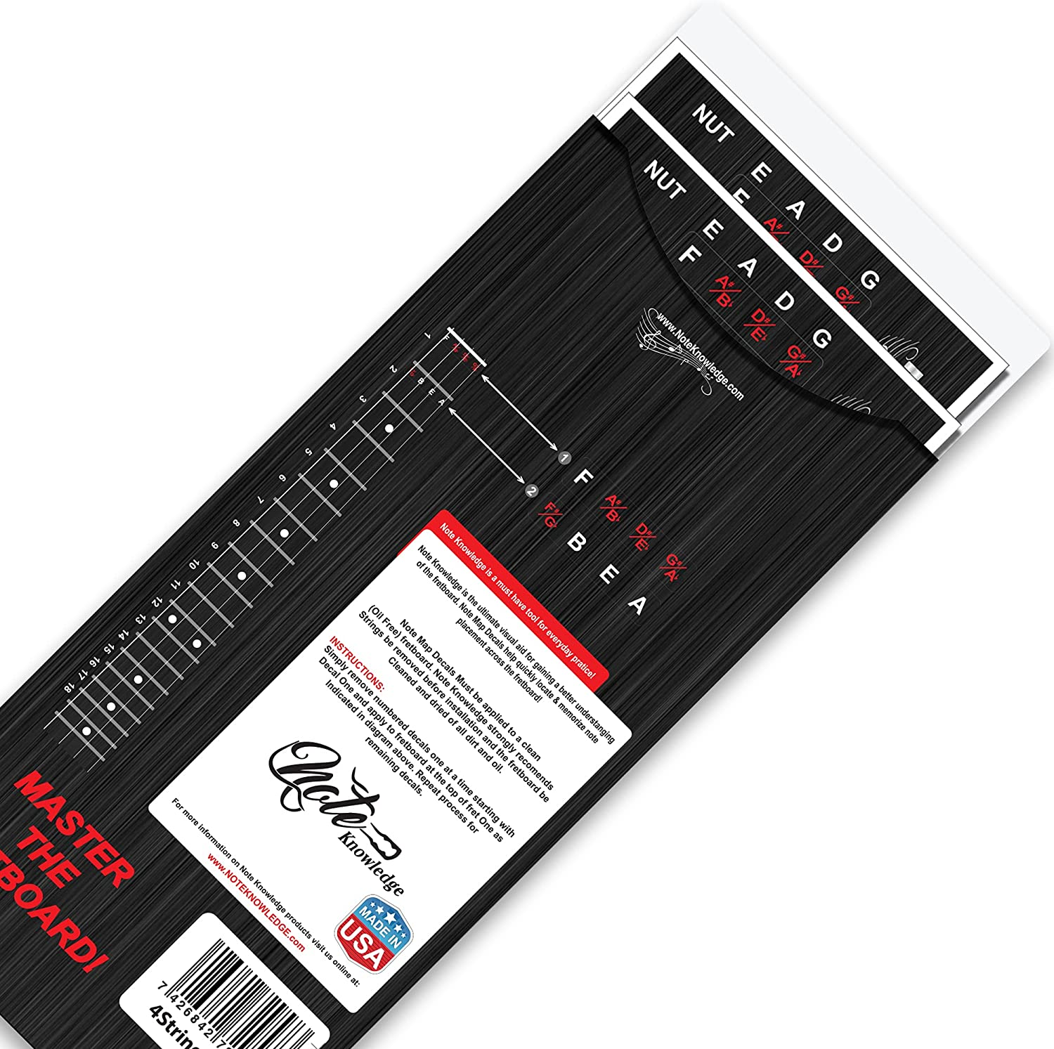 Bass Guitar Fretboard Note Map Decals/Stickers 2-Pack for Learning and Practicing Notes on Bass Guitar image number 3