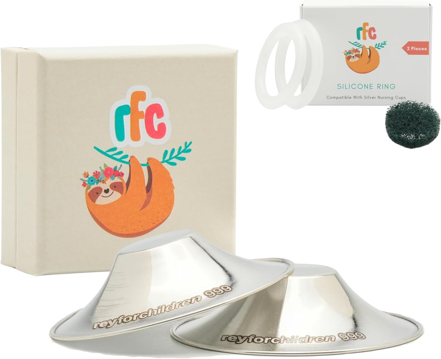 RFC Silver Nursing Cups - 999 Silver Nursing Pad - Nipple Shields Kit for Nursing Newborn - Breastfeeding Essentials - Nipple Cover Breastfeeding - with Silicone Ring & Cleaning Scotch & Carrying Case (Shiny 999 Silver Nursing Cup (XL)) image number 5