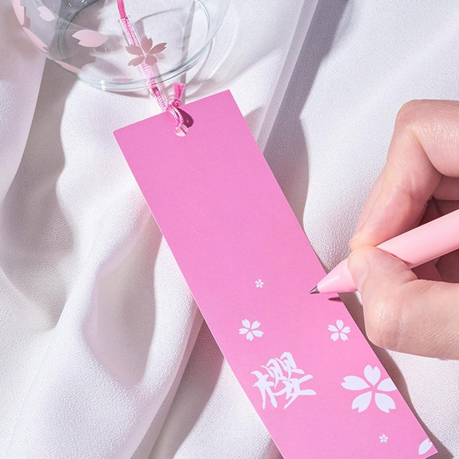 Mrmrkura 4 Pcs Japanese Wind Chimes, Glass Goldfish Wind Chimes with Label for outside Decorative Wind Bells Pendants for Indoor Garden Backyard Home Decor (Sakura)