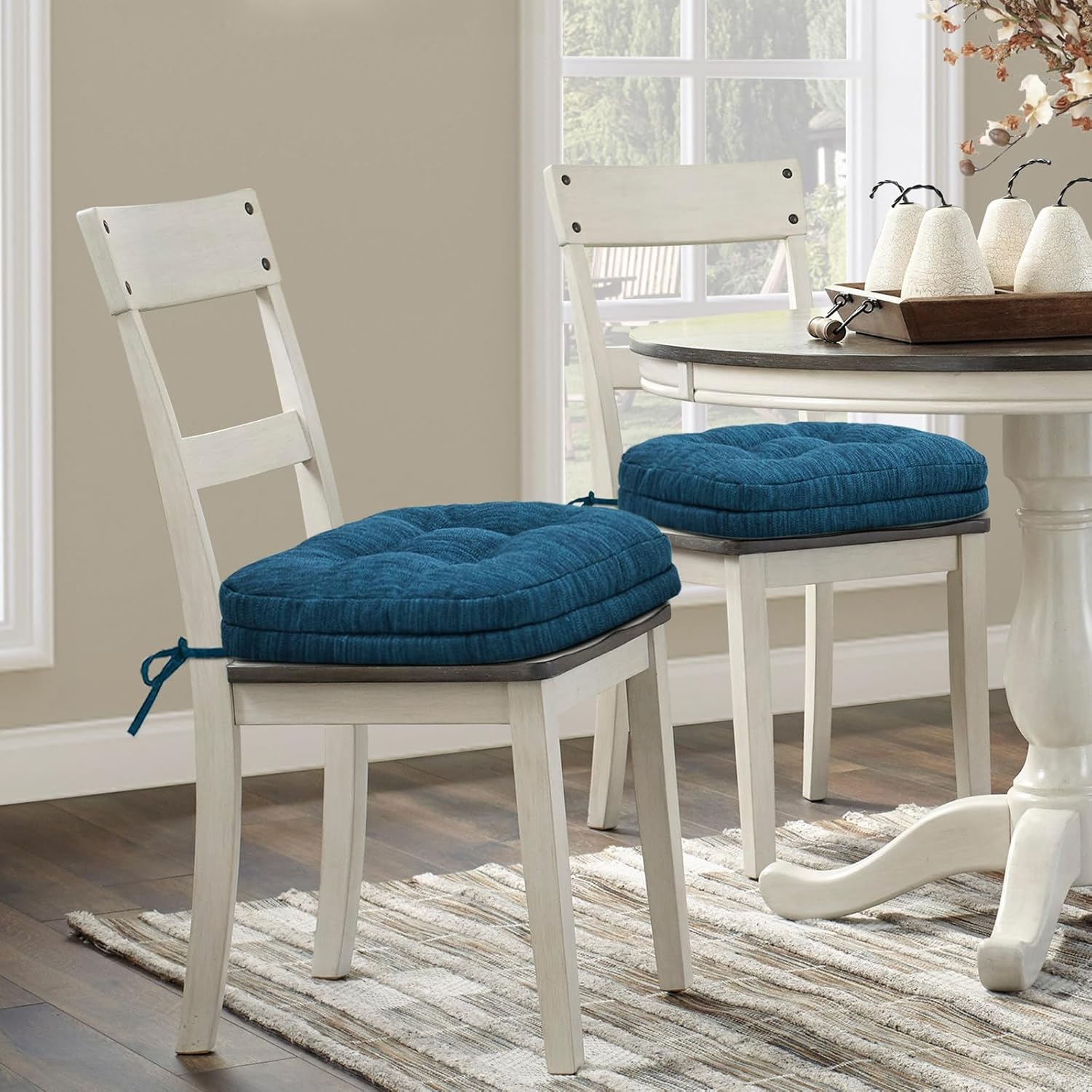 Shinnwa Chair Cushions for Dining Chairs 4 Pack, Tufted Memory Foam Kitchen Seat Cushions, Non-Slip Chair Pads with Ties, 16.5&rdquo; X 16.5&rdquo; X 3.5&rdquo;, Navy Blue, Set of 4 image number 2