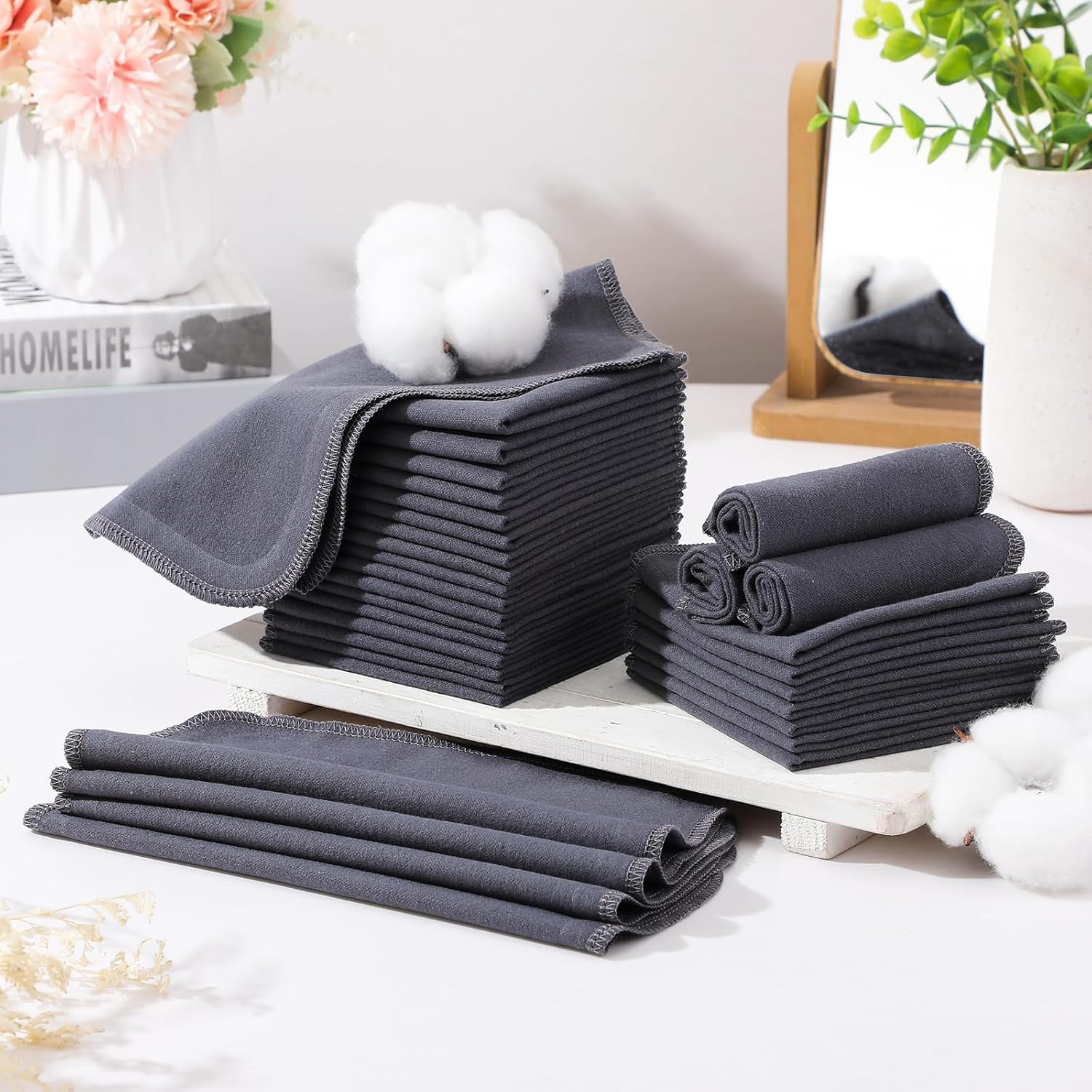 48 Pcs Flannel Cloth Baby Wipes Reusable Baby Wipe Soft Natural Unbleached Face Wipes for Cloth Diapers