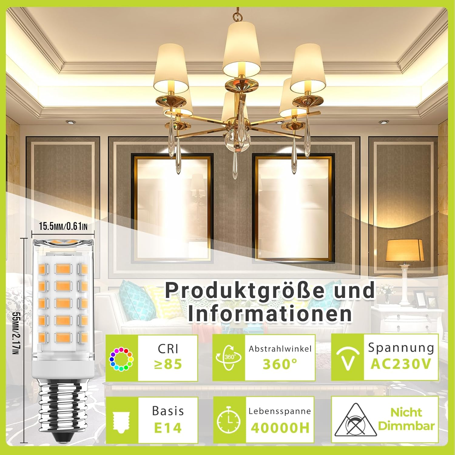 Ruledne E14 LED Bulbs Warm White 2700 K, 4 W Replacement for Halogen Bulb 40 W 50 W, E14 LED Light Bulb AC 230 V Mini Bulb, CRI 85+, No Flickering 520 LM, Not Dimmable, Pack of 10 image number 4