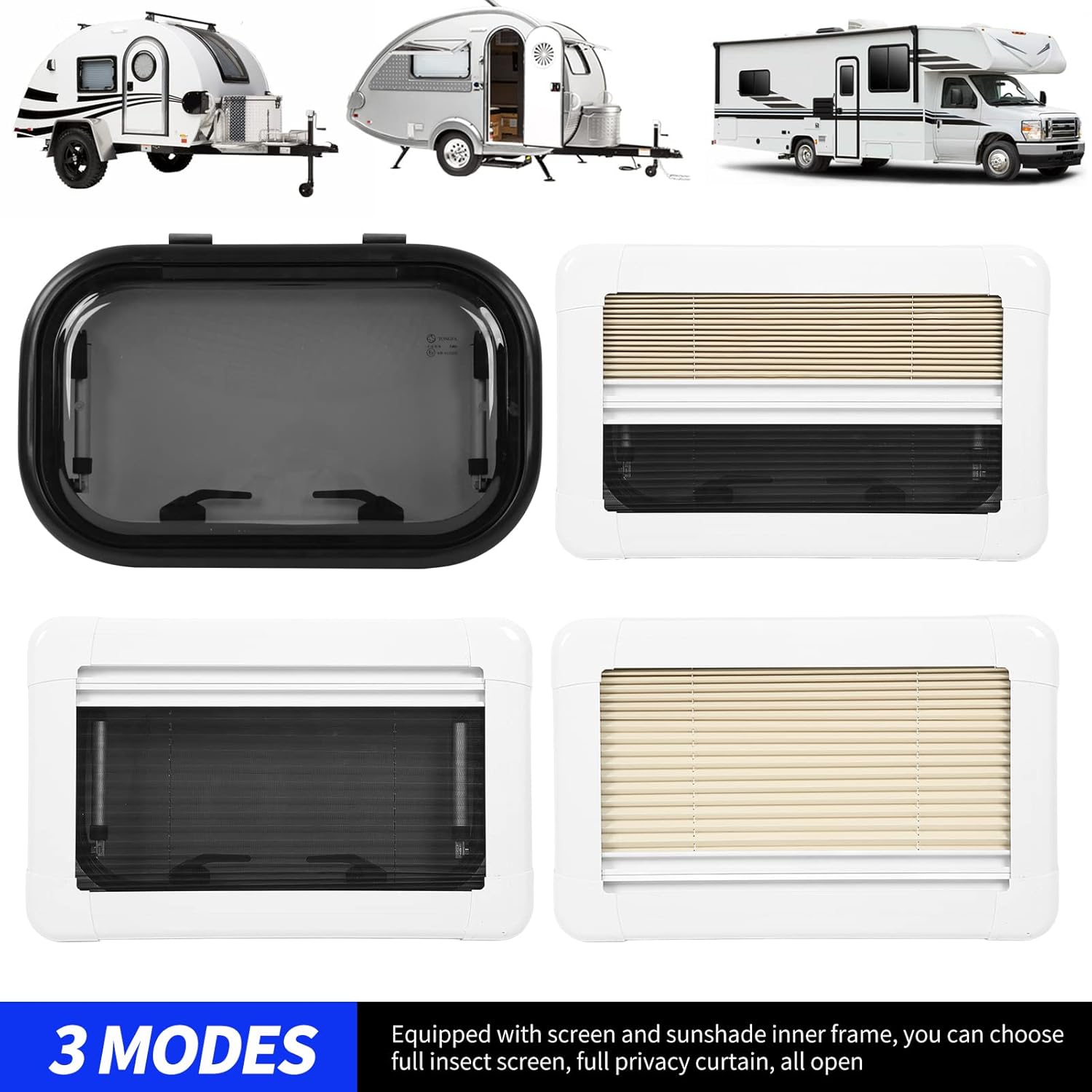 RV Exit Window, 530X330Mm UV RV Push Out Window with Sunshade Screen, Acrylic Glass RV Window Replacement for Caravan Camper RV image number 3