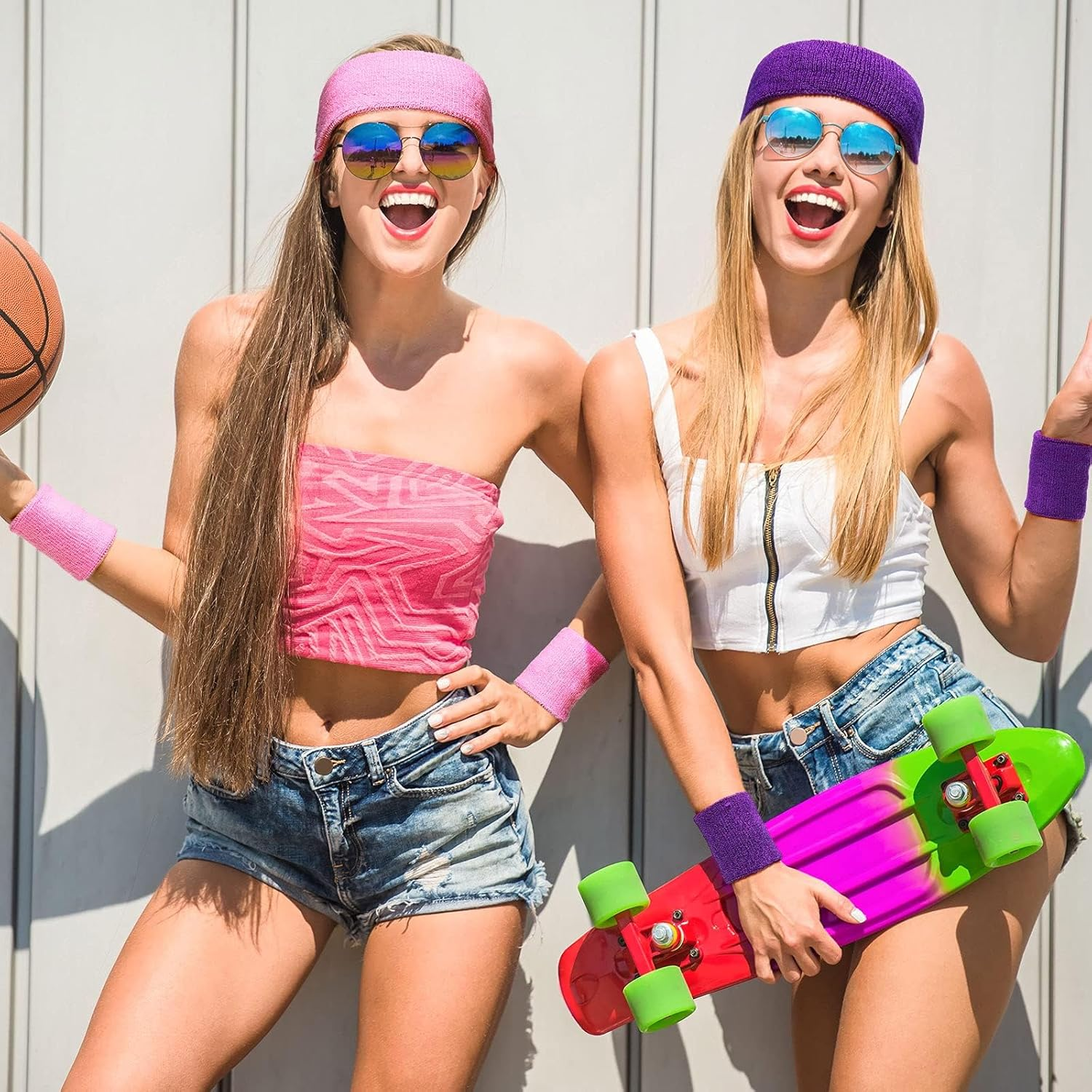 8 Sets 80S Neon Sweatband Set, Band and Wristband Sports Neon Headbands Exercise Sweatbands Gym Wristbands for Men Women Sports Activities (8 Colors) image number 5