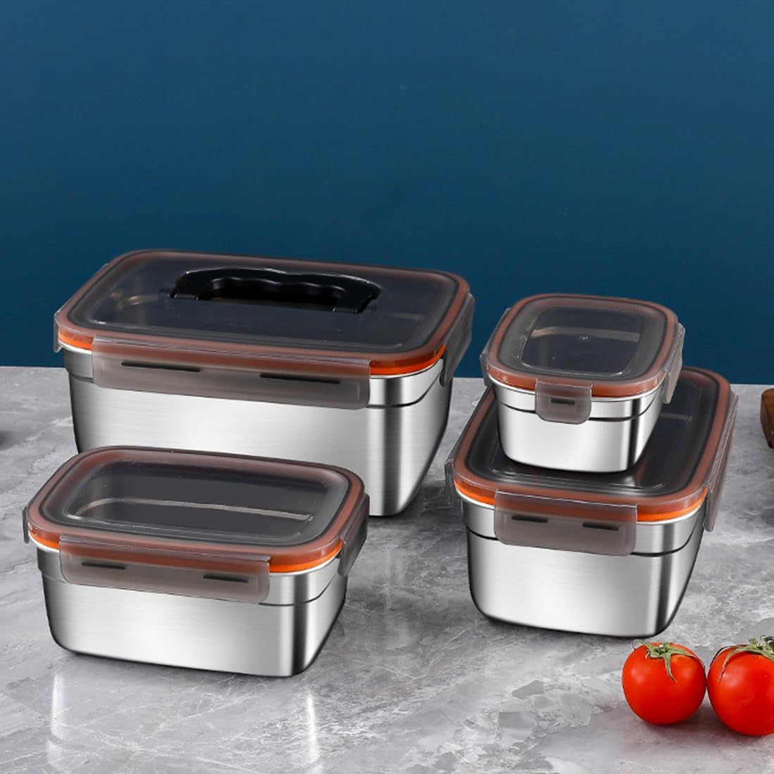 SYAMEET 4-Pack Food Storage Containers with Airtight Lids,Stainless Steel Bento Lunch Box, Leak-Proof Metal Food Storage Boxes for Kitchen, Fridge & Travel, 550Ml/1100Ml/1900Ml/3500Ml Sizes, Bpa-Free image number 5