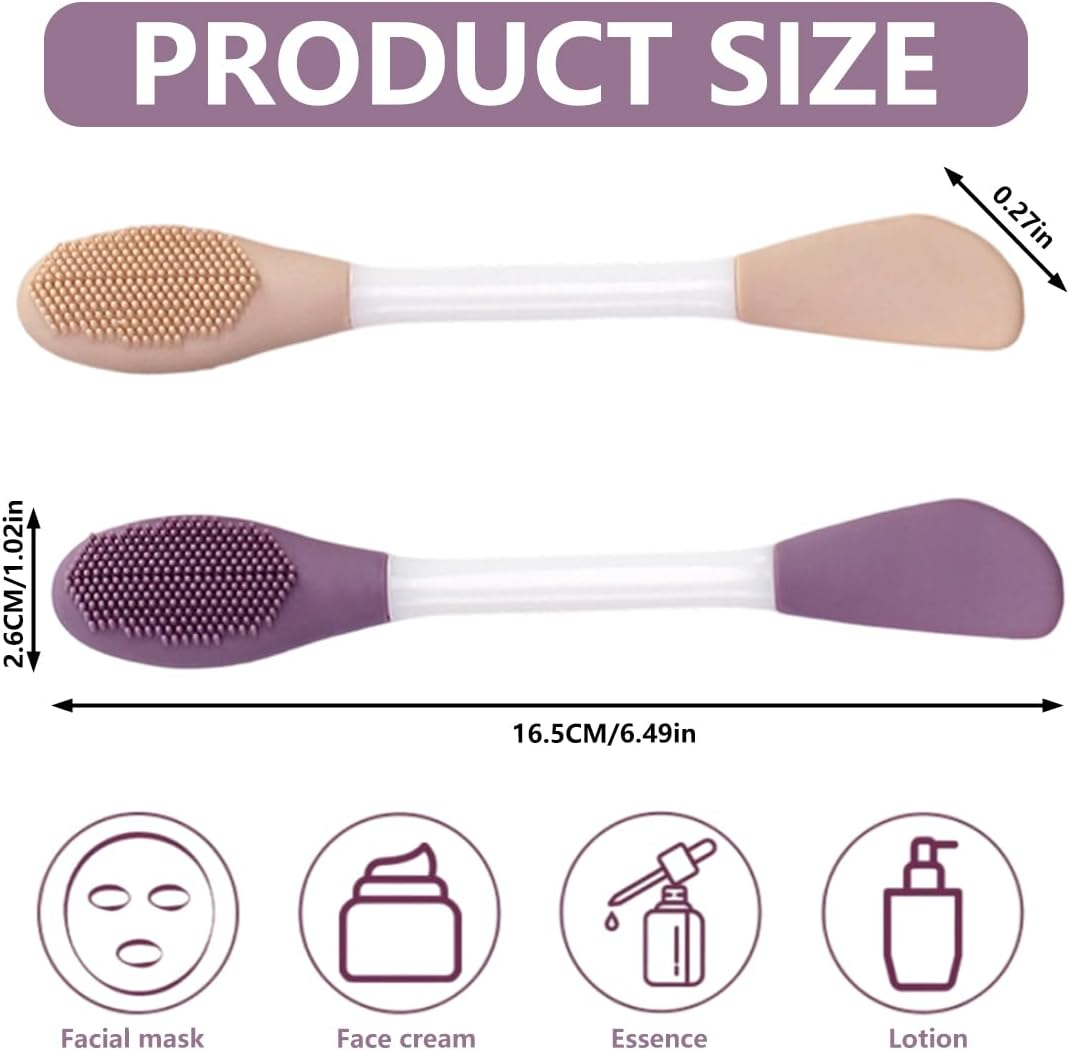 VAEIORP Double Sided Mask Brush Set of 2 - Purple & Nude Soft Silicone Brushes for Applying & Cleaning image number 4