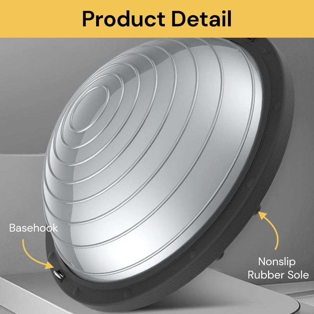 EZONEDEAL Balance Trainer Yoga Exercise Half Ball with Resistance Bands and Foot Pump for Pilates Fitness Home Gym Workout Training Equipment Small Size, Grey image number 5