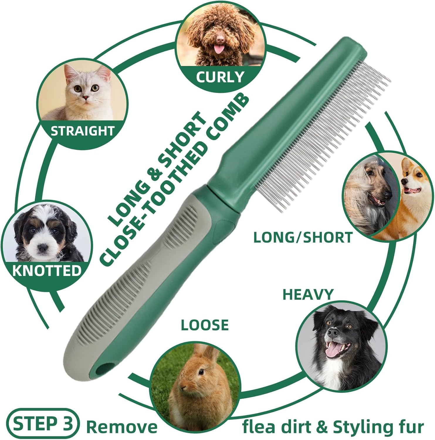 Dog Brush for Shedding, 7 PCS Dog Grooming Brush Kit Including Undercoat Rake, Slicker Brush, Dematting Comb, Nail Clipper, Bath Brush for Long & Short Haired Dogs, Cats (Green)