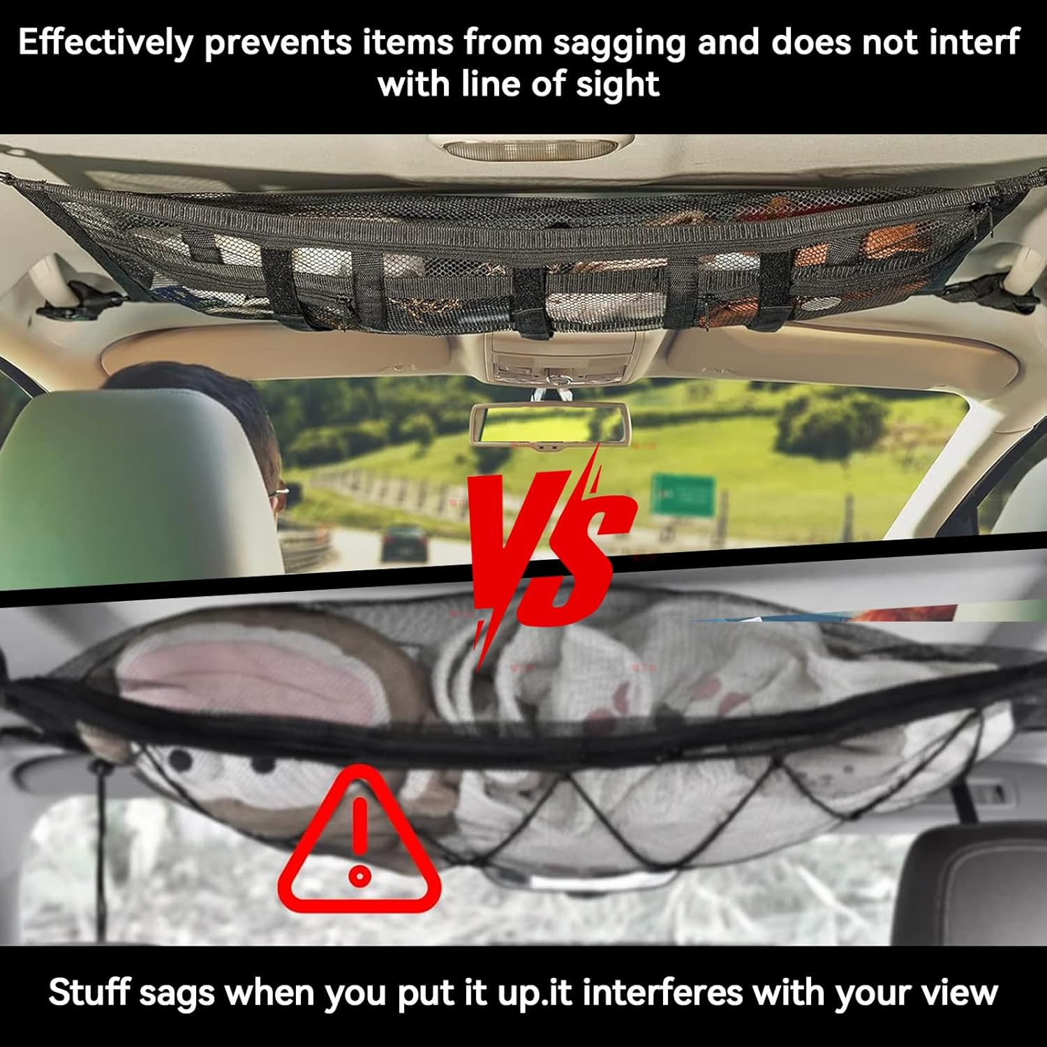 Car Ceiling Storage Net, 78 X 53 Cm, Double-Layer Mesh Organizer with Adjustable Buckles image number 4