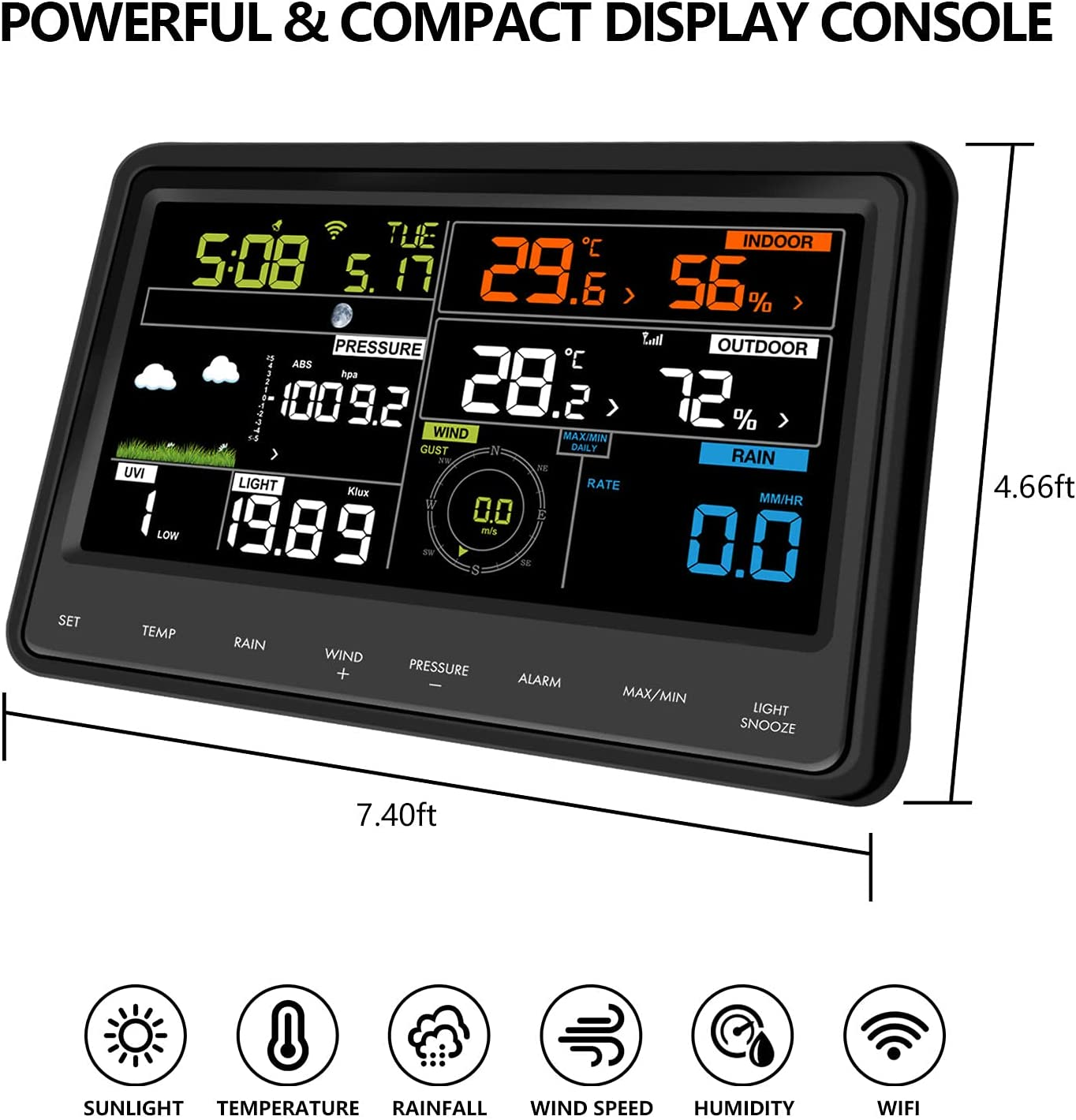 ECOWITT WS2910 Wi-Fi Weather Station Color Display with Wireless Outdoor Solar Powered 7-In-1 Sensor (Thermo-Hygrometer/Rain Gauge/Wind Speed/Wind Direction, Light and UV) image number 3