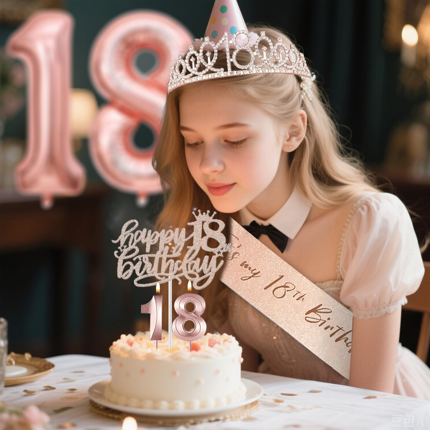 18Th Birthday Decorations, Happy Birthday Balloons, Crown and Sash, Cake Topper and Candles, Birthday Party Favor Supplies (18Th) image number 2