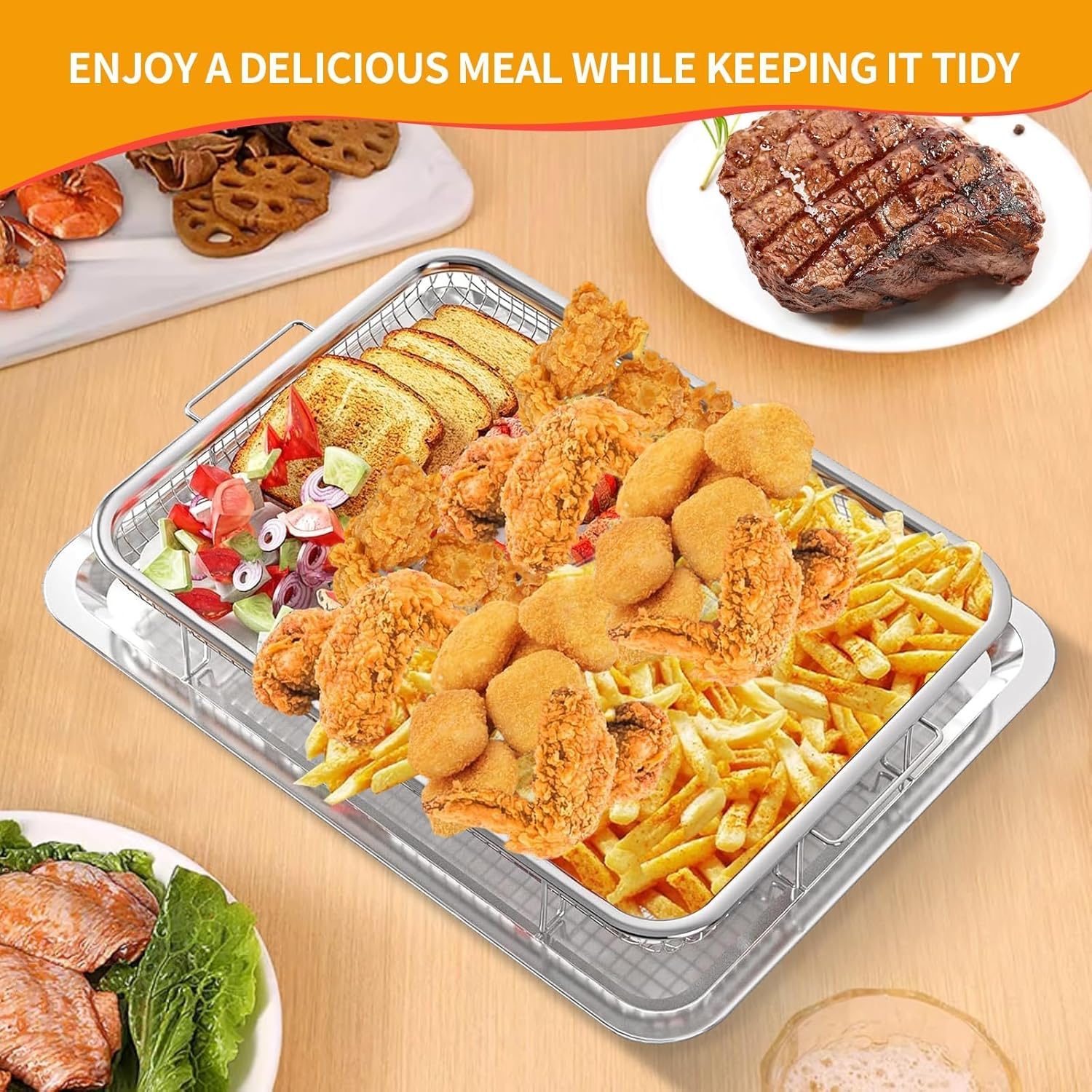 ZERIFAM Baking Sheet with Cooling Rack Set - Stainless Steel Baking Tray, 32.5 * 24.5 * 8Cm, Non Toxic, Easy to Clean, Suitable for Restaurants, Barbecue Shops, Parties, Etc image number 3