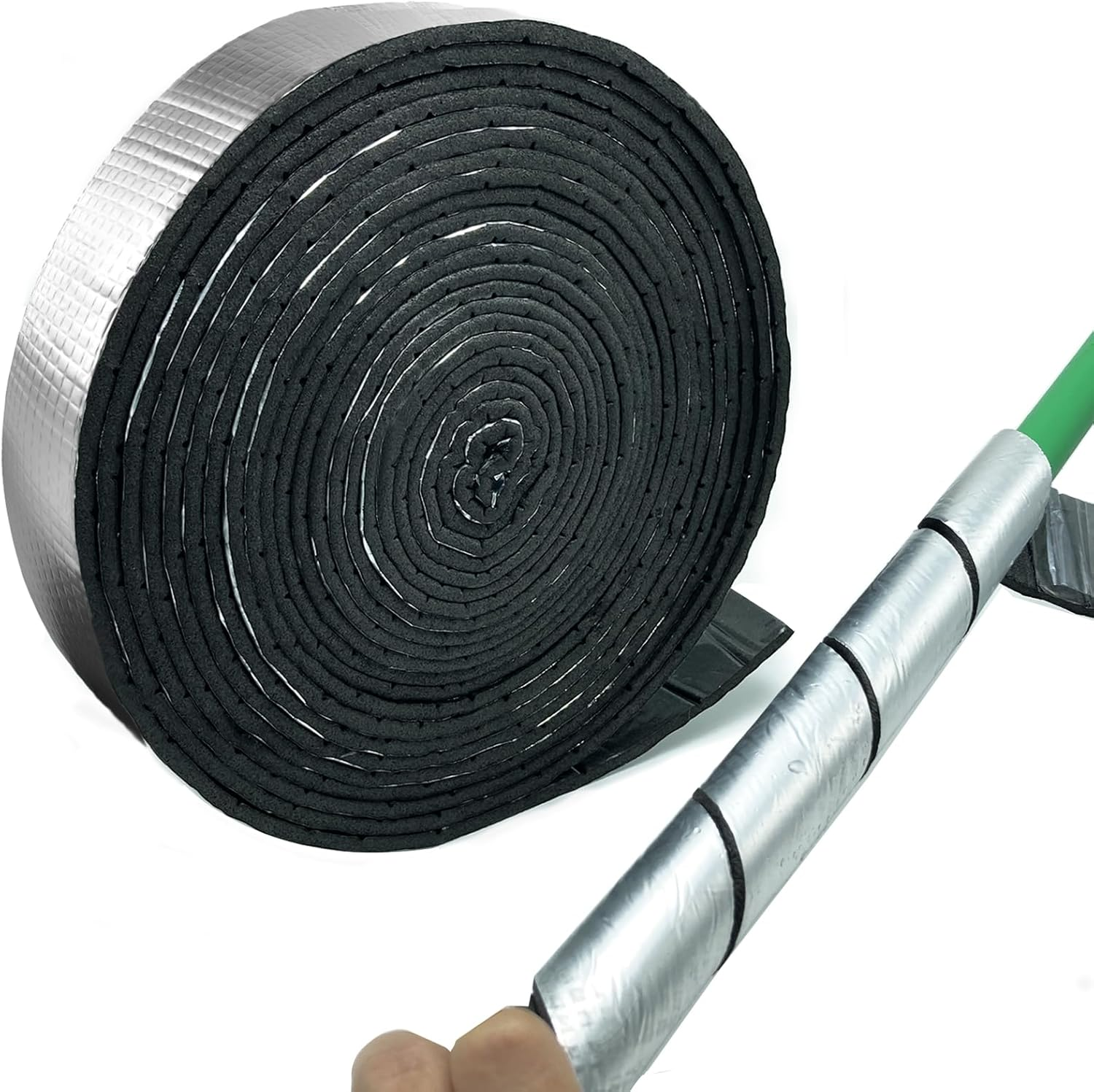 KAIHENG 32.8FT Pipe Insulation Tape Wrap, Aluminum Foil Pipe Foam Insulation Tape, Self Adhesive Outdoor Winter Cold Hot Water Pipe Winterizing, Heat Preservation, 2INX 32.8FT image number 2