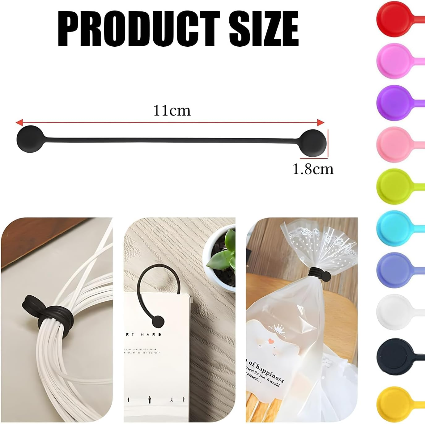 10Pcs Silicone Magnetic Cable Ties for Charging Wire, Earphone Cord Organization and Fridge Magnets (Colorful) image number 4
