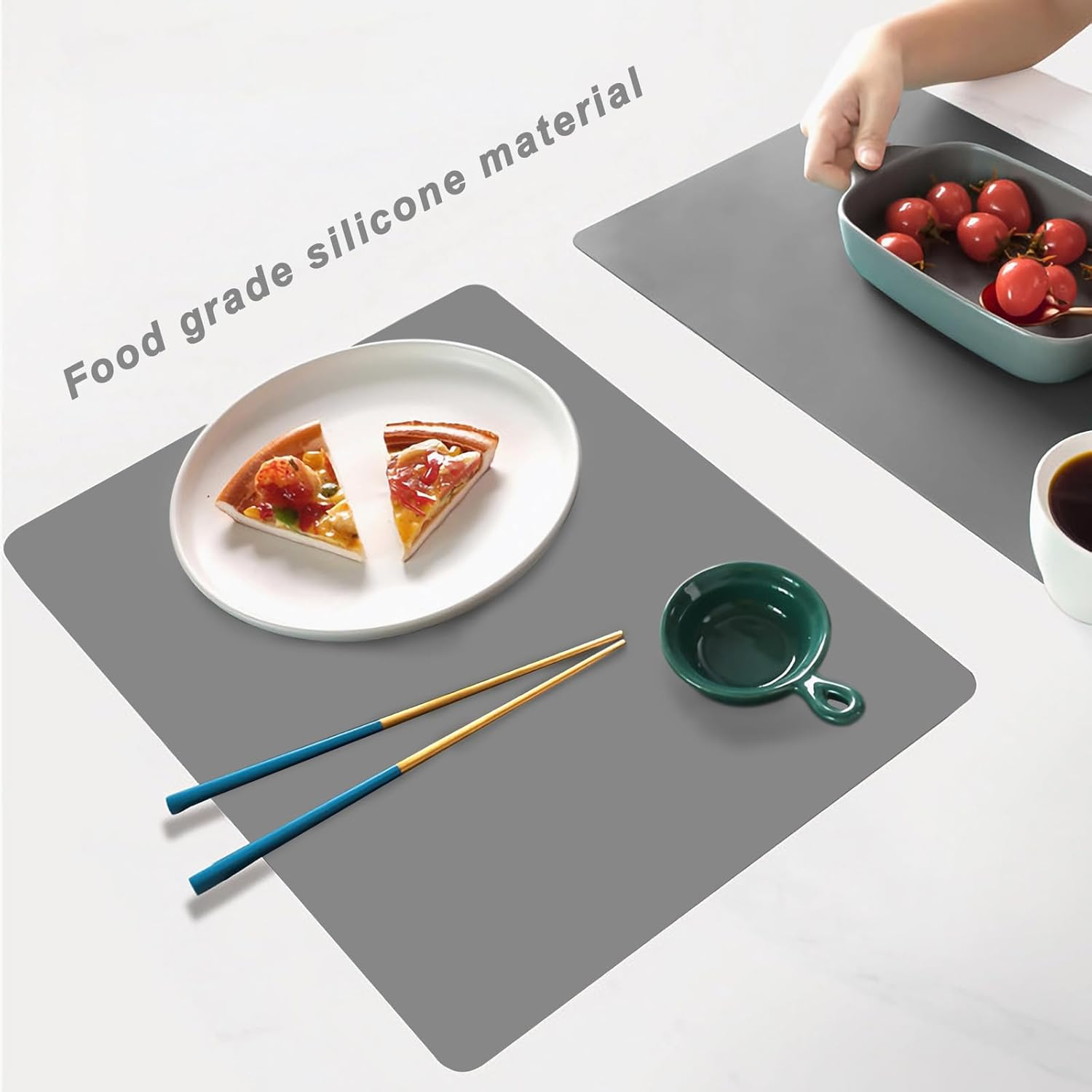 Silicone Placemats, Food-Grade Non-Slip Waterproof, Dining, Countertop Protector, Kitchen Counter Mat, Heat Resistant, Baking Mat Dishwasher Safe (Grey, 5.1Oz&times;2Pack) image number 4