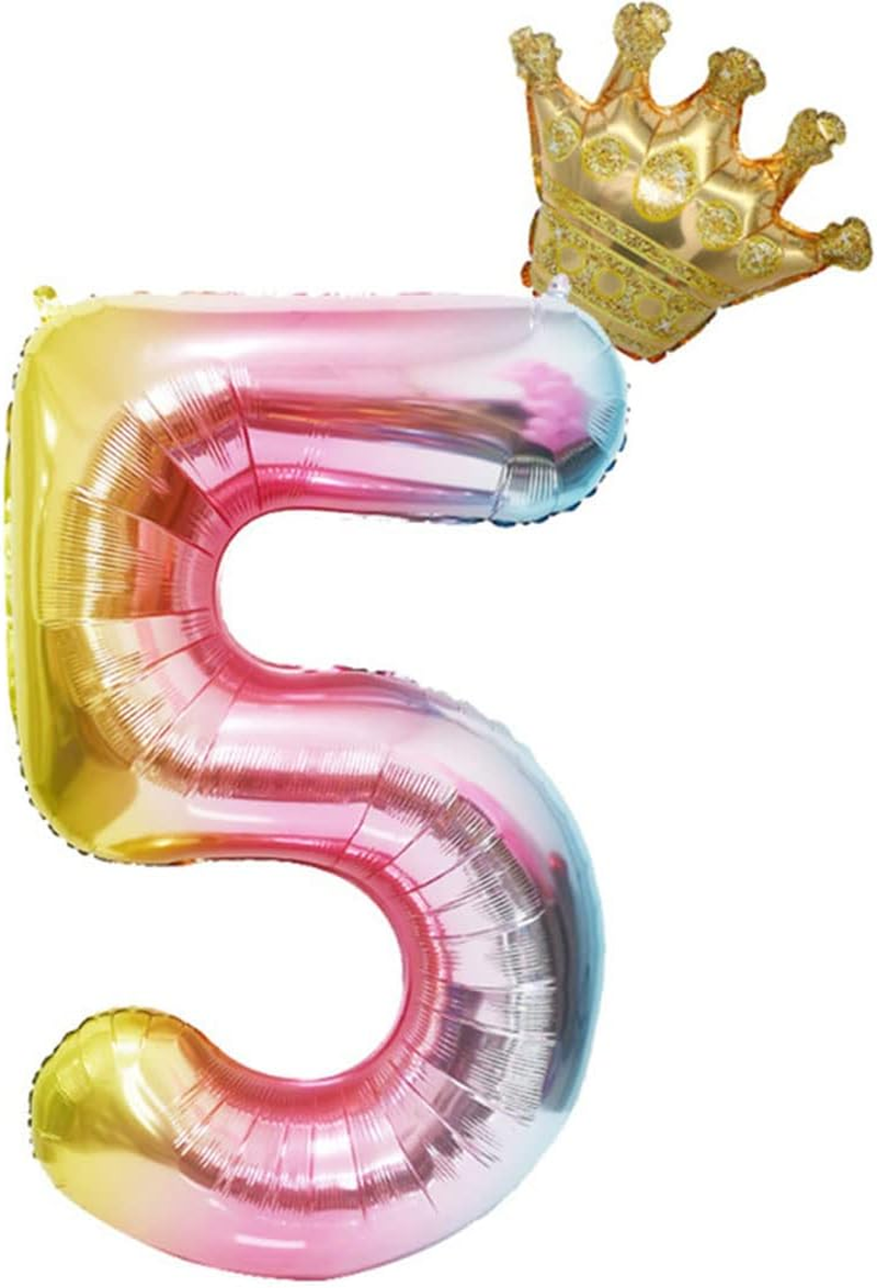 Large Rainbow Number Balloons 7Th Birthday Number Balloon with Detachable Crown Air Helium Digital Balloon Kids Birthday Party Decorations 40Inch (Number 7) image number 5