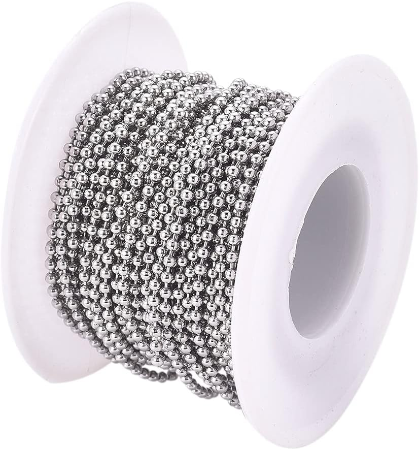 FASHEWELRY 32.8 Feet Stainless Steel Ball Bead Chains 2Mm Metal Beaded Pull Chain Extension for DIY Jewelry Making (Stainless Steel Color) image number 4