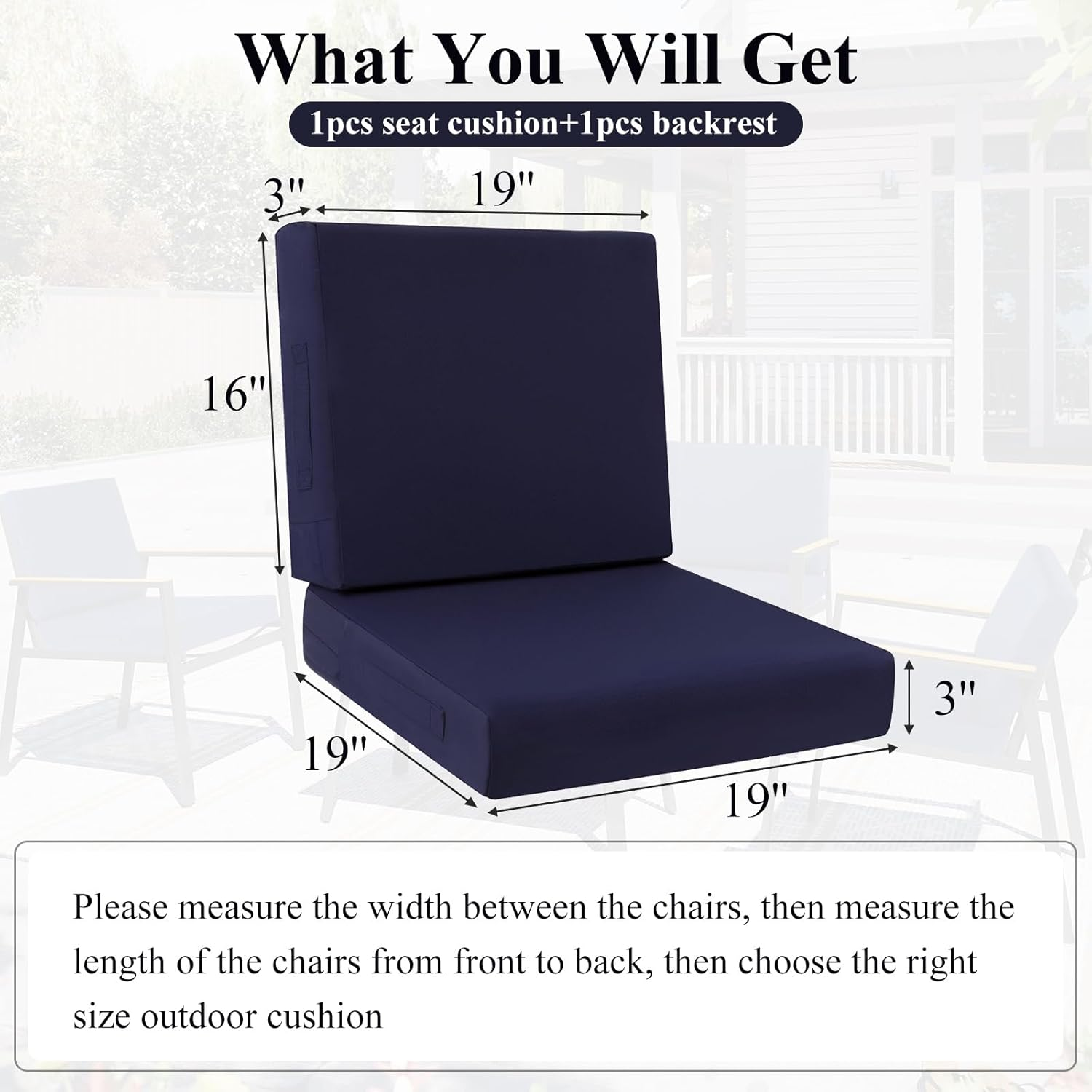 HEBE Outdoor Chair Cushions Set 19 X 19 Inch Waterproof Deep Seat Patio Cushion for Patio Furniture with Fade Resistant, Removable Cover & Handle for Sofa Couch, Blue image number 2