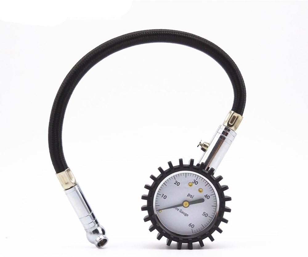 NUZAMAS 2" Dial Premium Tyre Pressure Gauge, Heavy Duty Car & Motorbike with Flexible Hose Chucks - 60 PSI, Compact Size, Light Weight with Discharge Valve image number 1