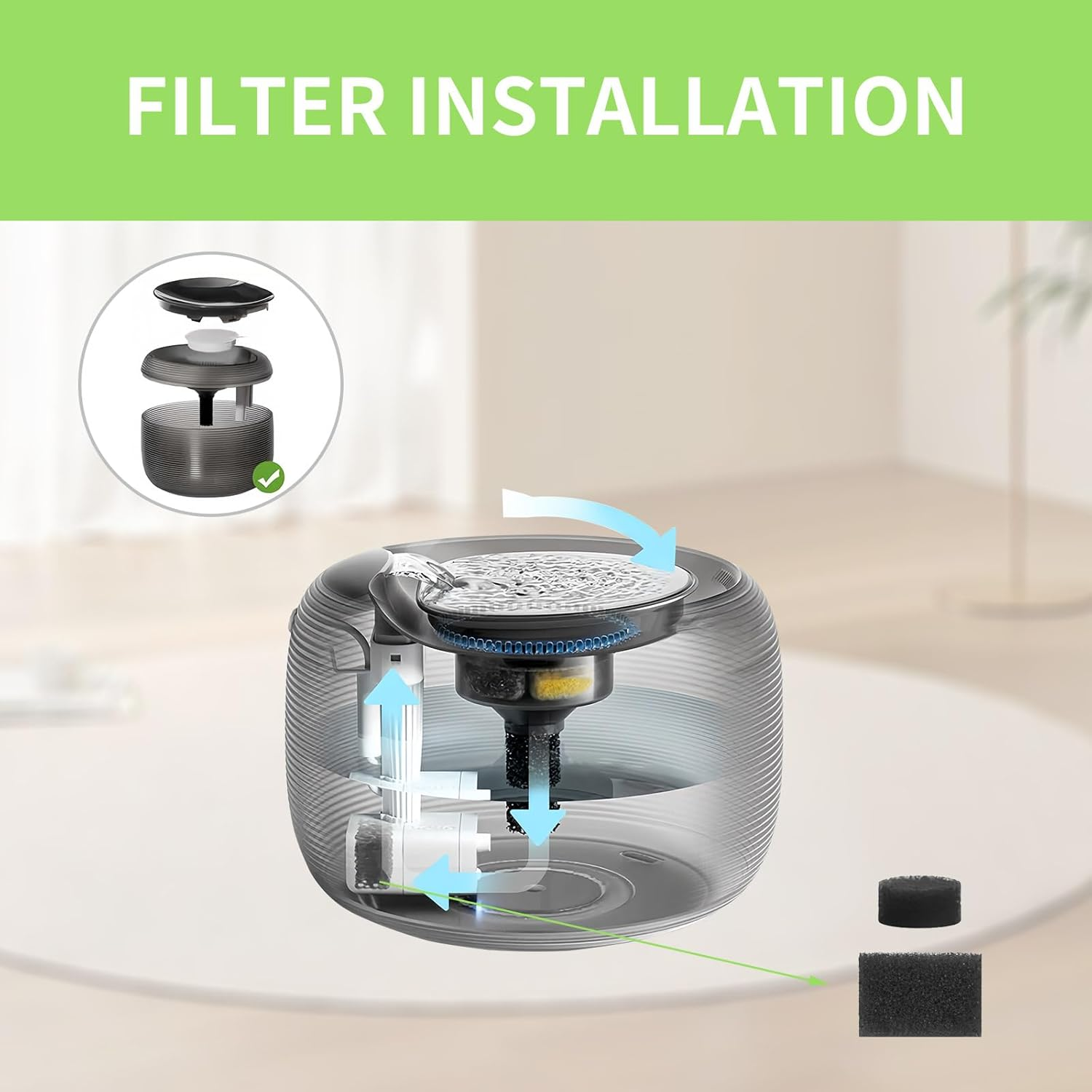 Cat Fountain Filter, Pack of 15 Replacement Filters with Resin Activated Carbon, Drinking Fountain Filter with 15 Replacement Sponge in 3 Shapes, Filter for Cat Fountain for 84FL Oz/2.5 L Drinking image number 4