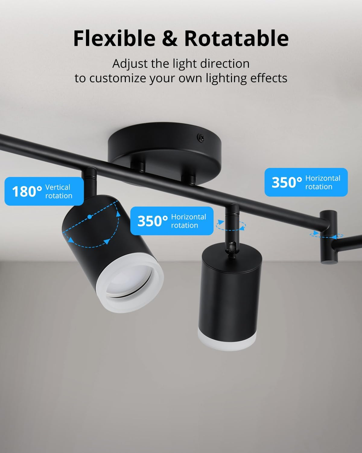 Gr4Tec Ceiling Spotlight LED 6 Bulbs, Modern LED Ceiling Light Spotlight Black, Ceiling Light Spot Swivelling, Metal Ceiling Spotlight GU10 for Hallway, Kitchen, Bedroom, Living Room (Bulb Not