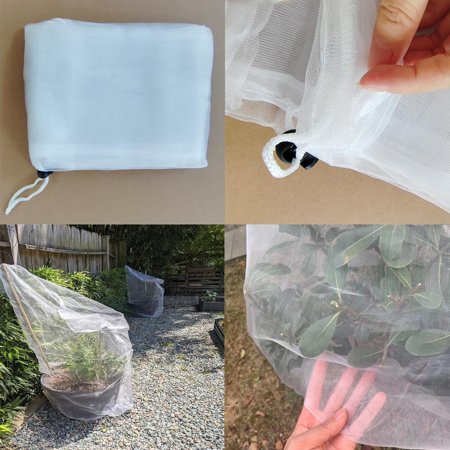 Garden Netting Garden Plant Fruits Protection Netting Covers Bags with Drawstring, 3 Pcs Insect Bird Barrier Netting Mesh Bags for Vegetables, 3.3 Ft X 2.6 Ft Garden Plant Netting Barrier Bags image number 1