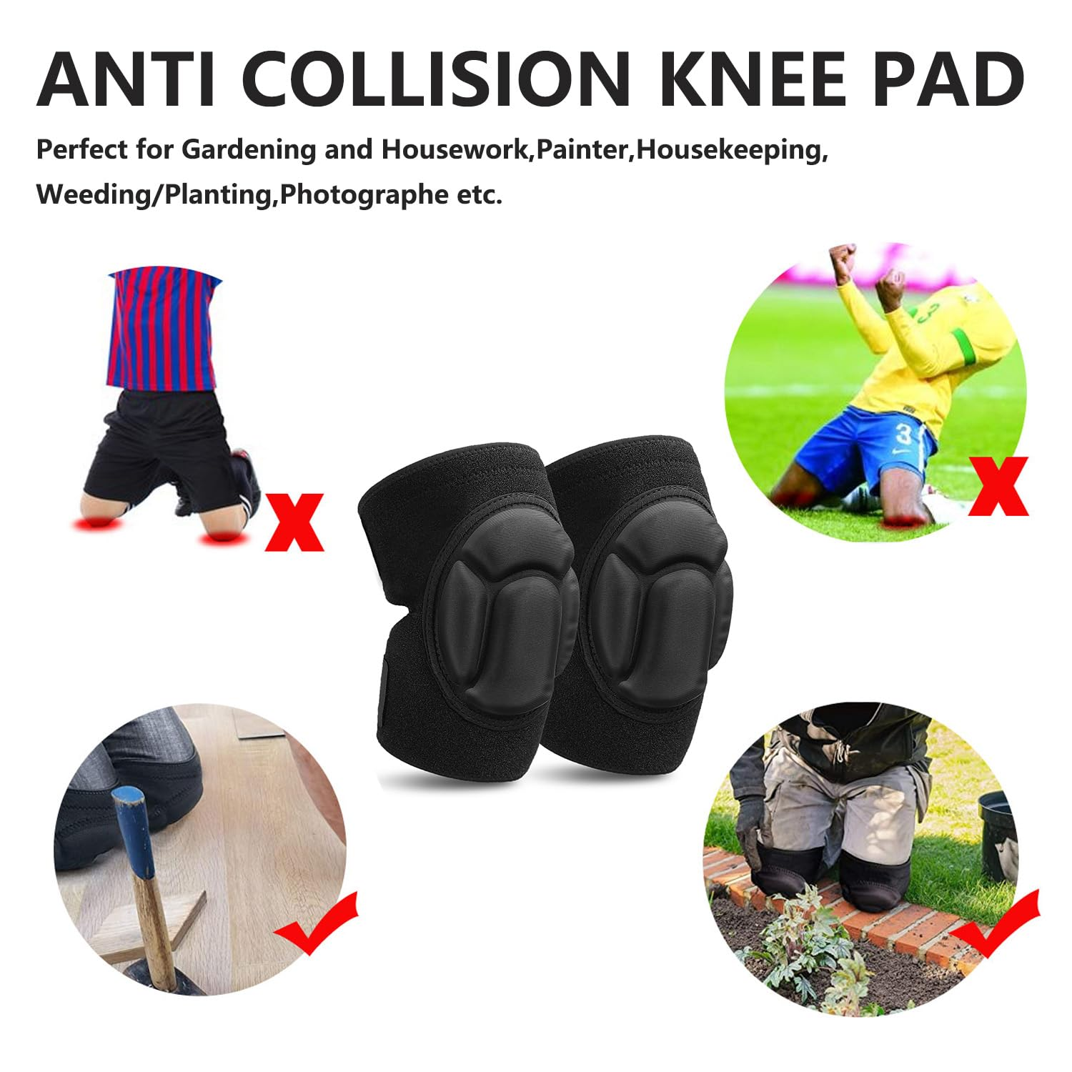 Knee Pads with 18Mm EVA Foam - Anti-Slip & Shock Absorption for Gardening, Construction, Sports Volleyball, Floor Cleaning - Work Anti-Collision Knee Protectors (2 Pcs) image number 6