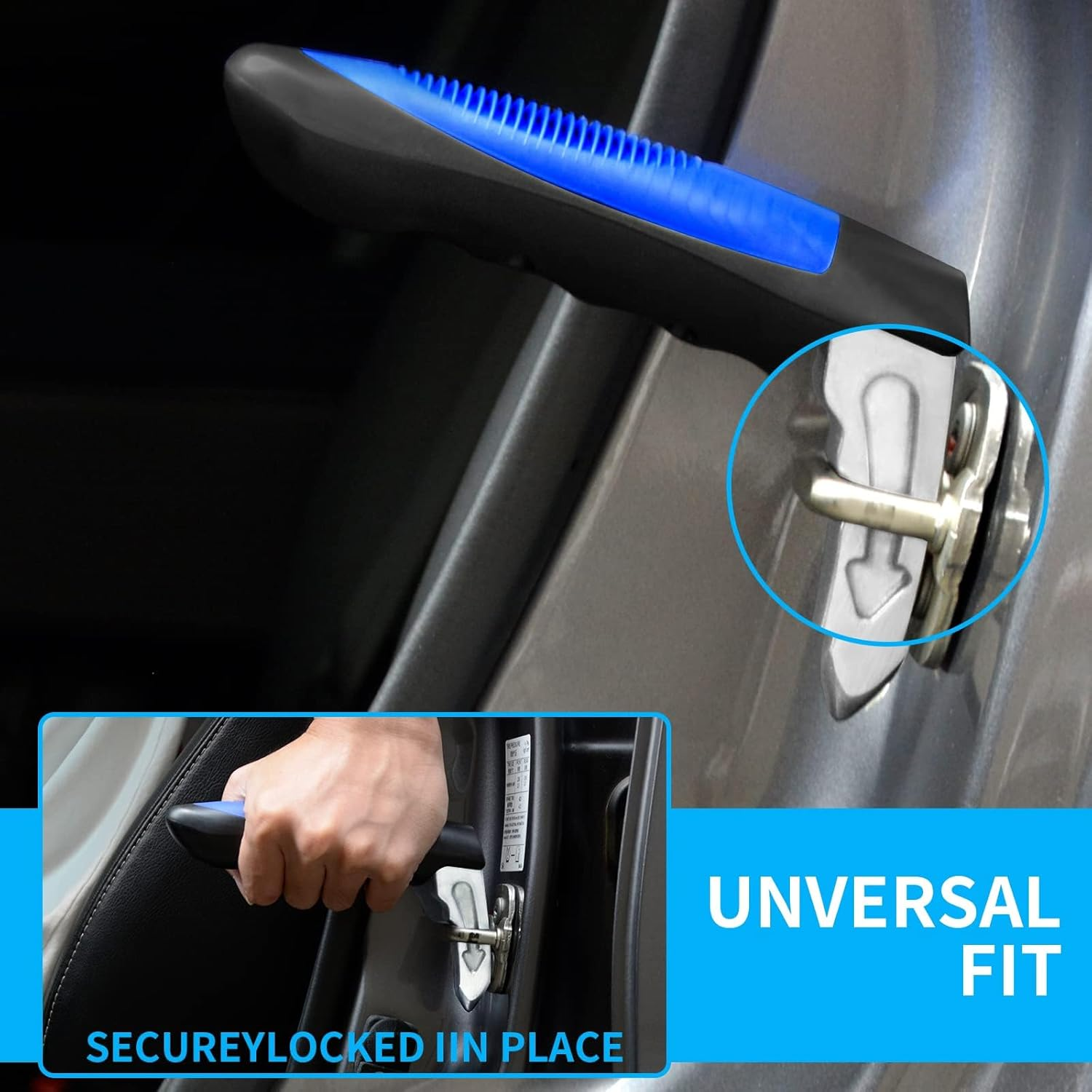 Car Door Assist Handle for Elderly, 2-Pack Vehicle Support Handles with Emergency Window Breaker, 350 Lbs (159 Kg) Capacity for All U-Shaped Door Latch Cars, Portable Blue by Ruibex image number 4