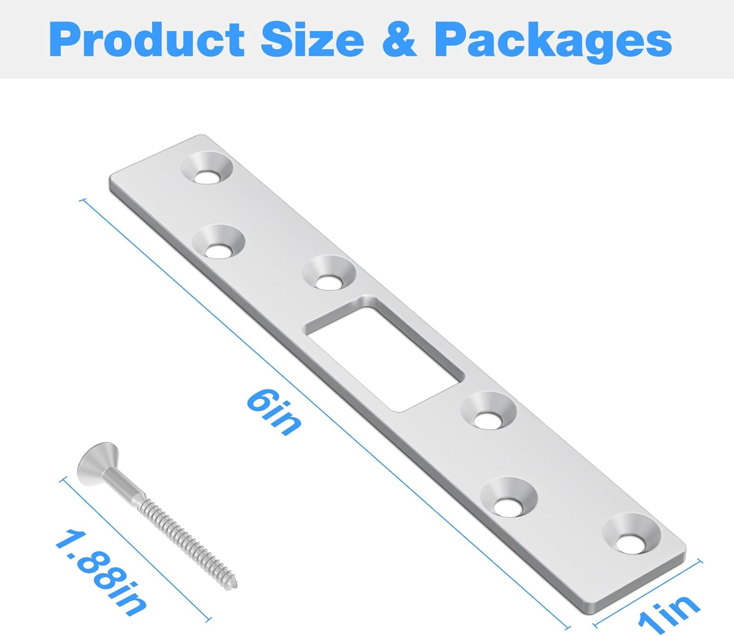 RO6G 72001 Brushed Satin Nickel Lock Short Strike Plate with 12 Screws, Door Knob/Deadbolt Cover Plate, Stainless Steel Security Latch Strike - 2 Set image number 4