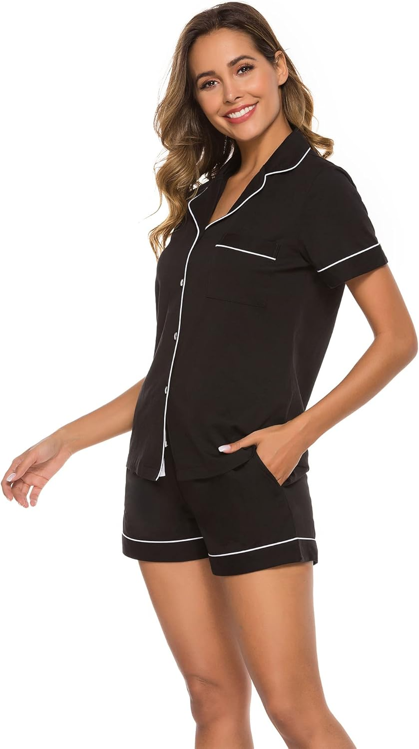 Women'S Breathable Cotton Pajama Set - Summer Short Sleeve Sleepwear with Button-Down Top & Pockets, Perfect for Maternity, Home & Travel (S-XL) image number 4