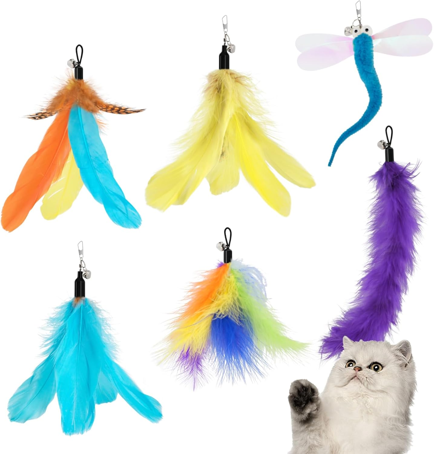 SONGWAY Cat Toy Wand Replacement - 6 Pieces Cat Toys, Cat Feather Toy Refills, Cat Teaser Wand Attachments, Interactive Cat Toys for Indoor Catspink