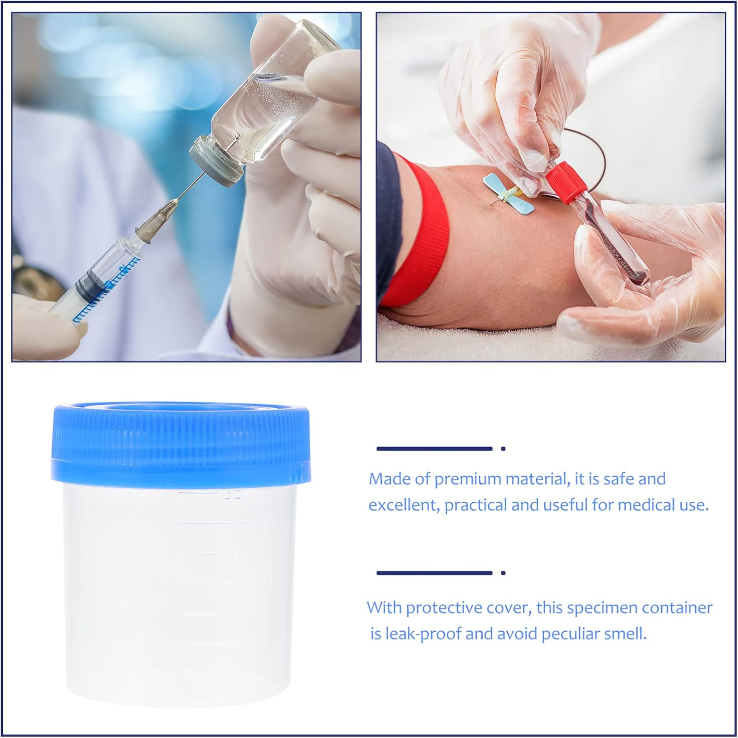 Iplusmile Specimen Cups with Screw on Lids, 25 Pack Urine Specimen Containers, Sample Jars with Scale for Pee, Stool, Sample Collection for Testing