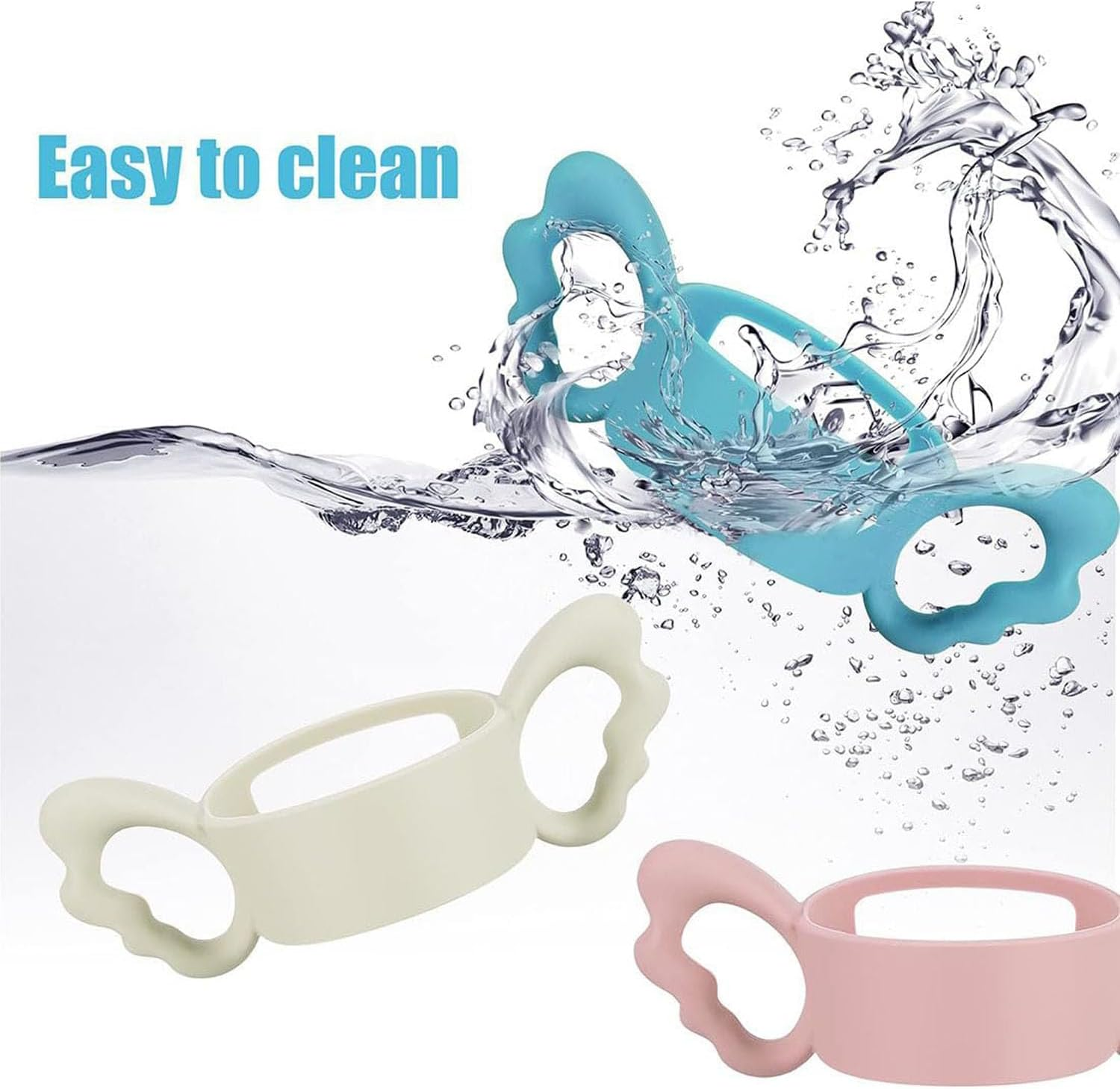 Mtxorvix 3 Pieces Baby Silicone Bottle Handles, Natural Baby Bottle Handle Wide Neck Baby Feeding Handle Easy Carry Handle Lightweight Bottle Handle Small Hand Gripping for Baby Shower (3 Colors) image number 5