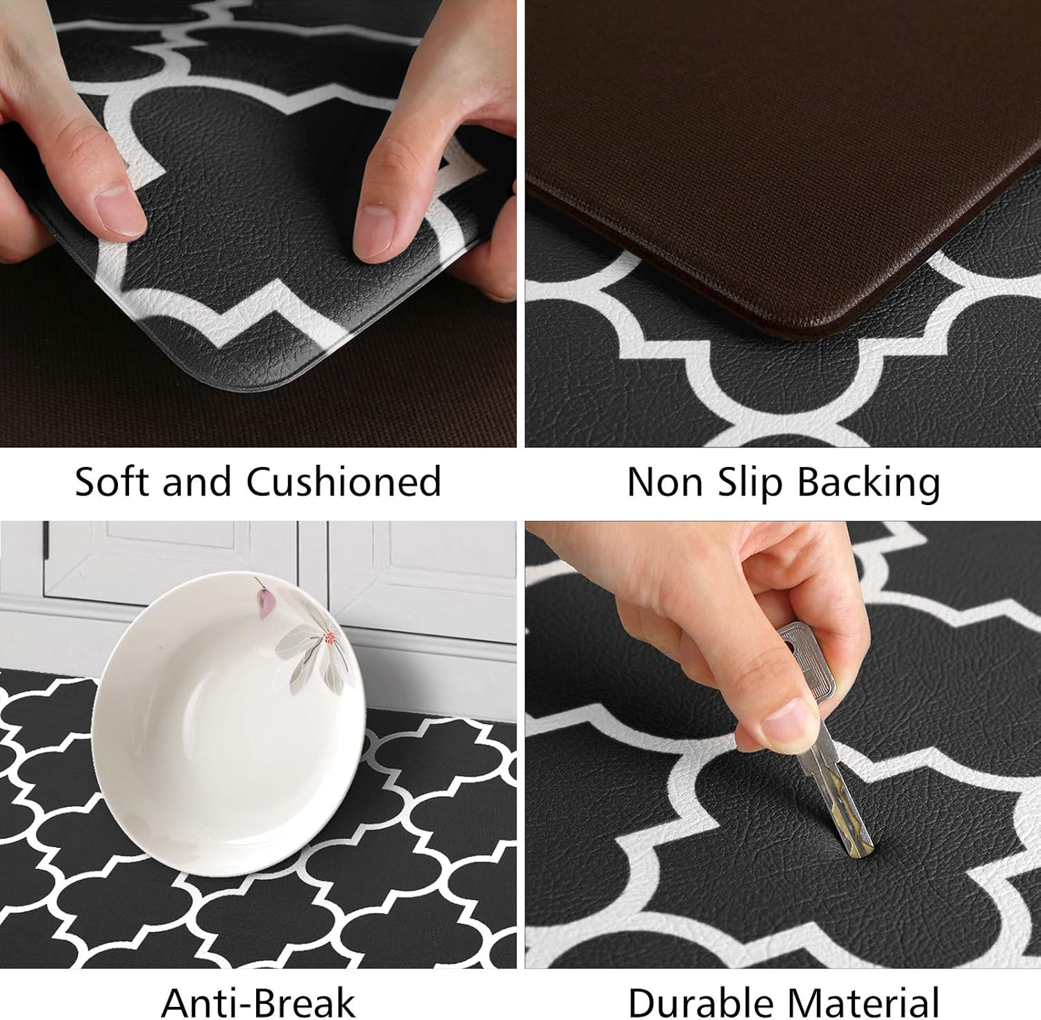 KMAT Kitchen Mat [2 PCS] Cushioned Anti-Fatigue Floor Mat, Waterproof Kitchen Mats and Rugs Heavy Duty PVC Ergonomic Comfort Standing Foam Mat for Kitchen, Floor Home, Office, Sink, Laundry,Black