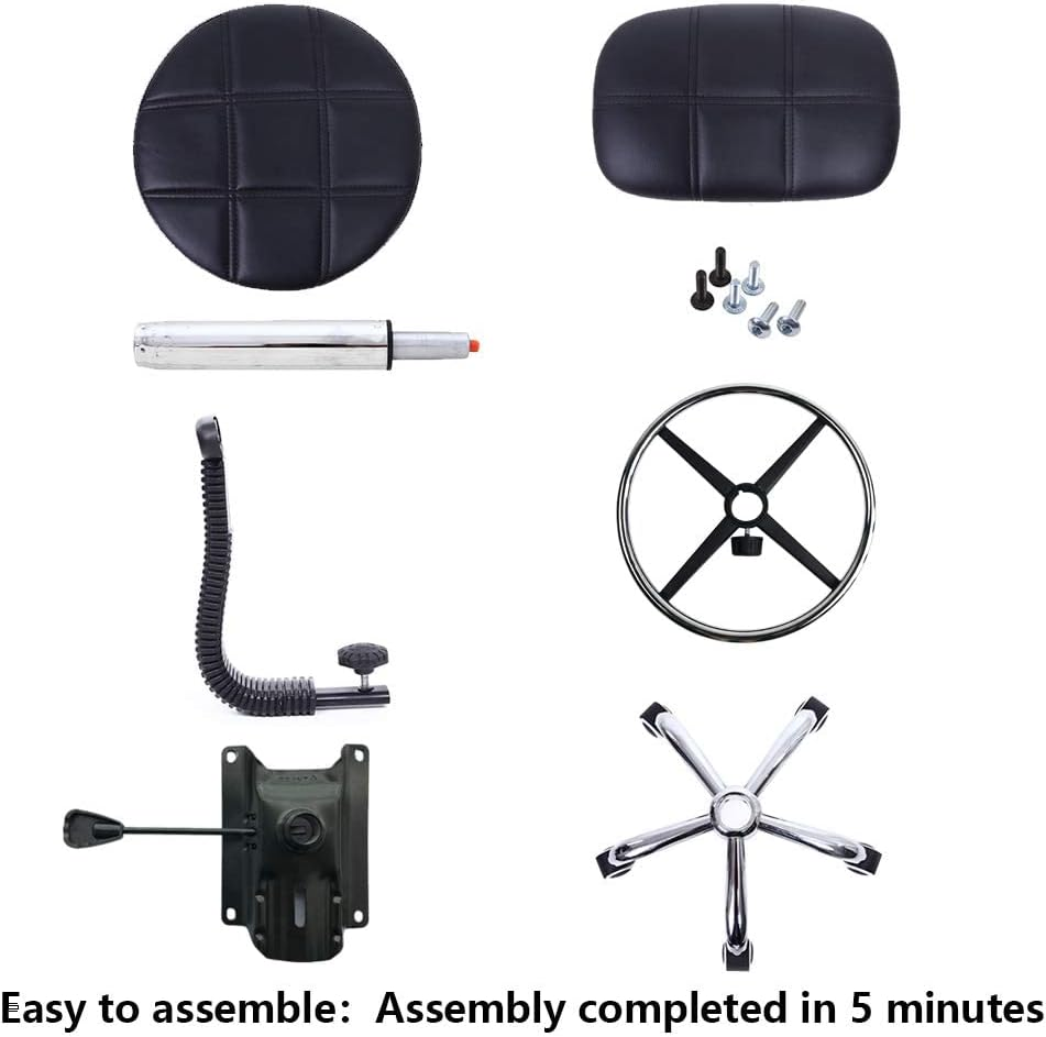 KKTONER Swivel round Rolling Stool PU Leather with Adjustable Foot Rest Height Adjustable Task Work Drafting Chair with Back - White image number 6