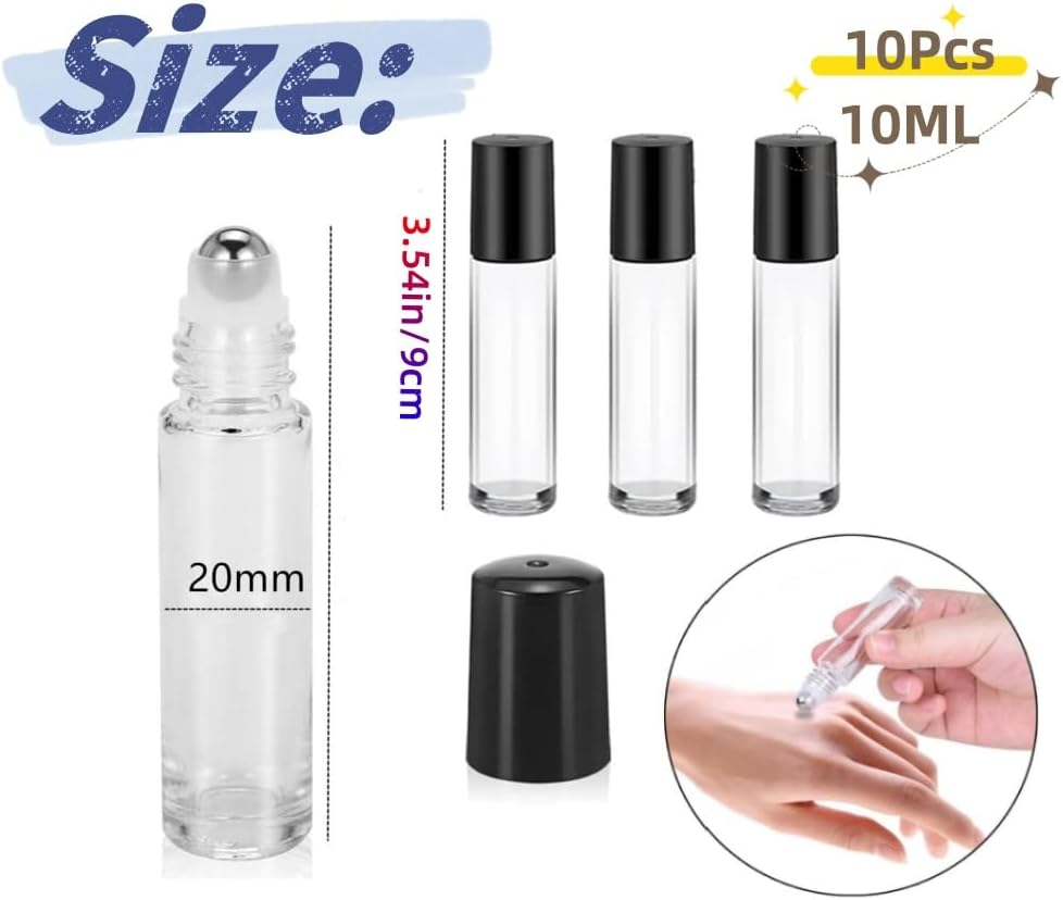 10Pcs Clear Essential Oil Roller Bottles,10Ml Portable Clear Empty Glass Essential Oil Roller Bottles Refillable Cosmetic Perfume for Perfume Cosmetic Oils image number 5