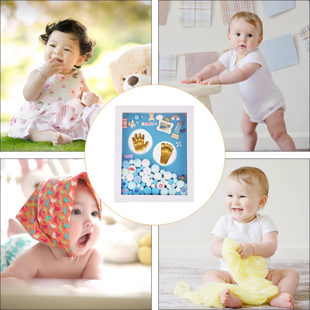 1 Set Handprint Footprint Kit with Memory Photo Frame DIY Keepsake for Newborn Boys Baptism Easy to Use Imprints image number 5