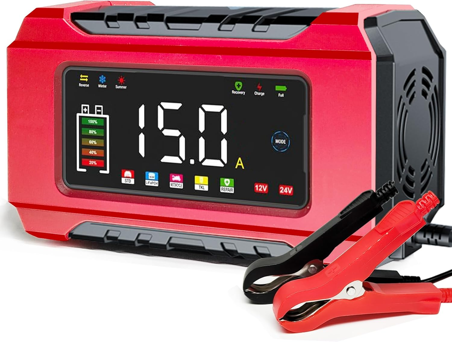 Battery Charger 15-Amp - Trickle Charger Car Battery Charger AU Plug: 12V 24V Lifepo4 Lead Acid 9-Stage Trickle Charger Battery Maintainer W/Temp Compensation for Car Truck Lawn Mower Boat Marine image number 4