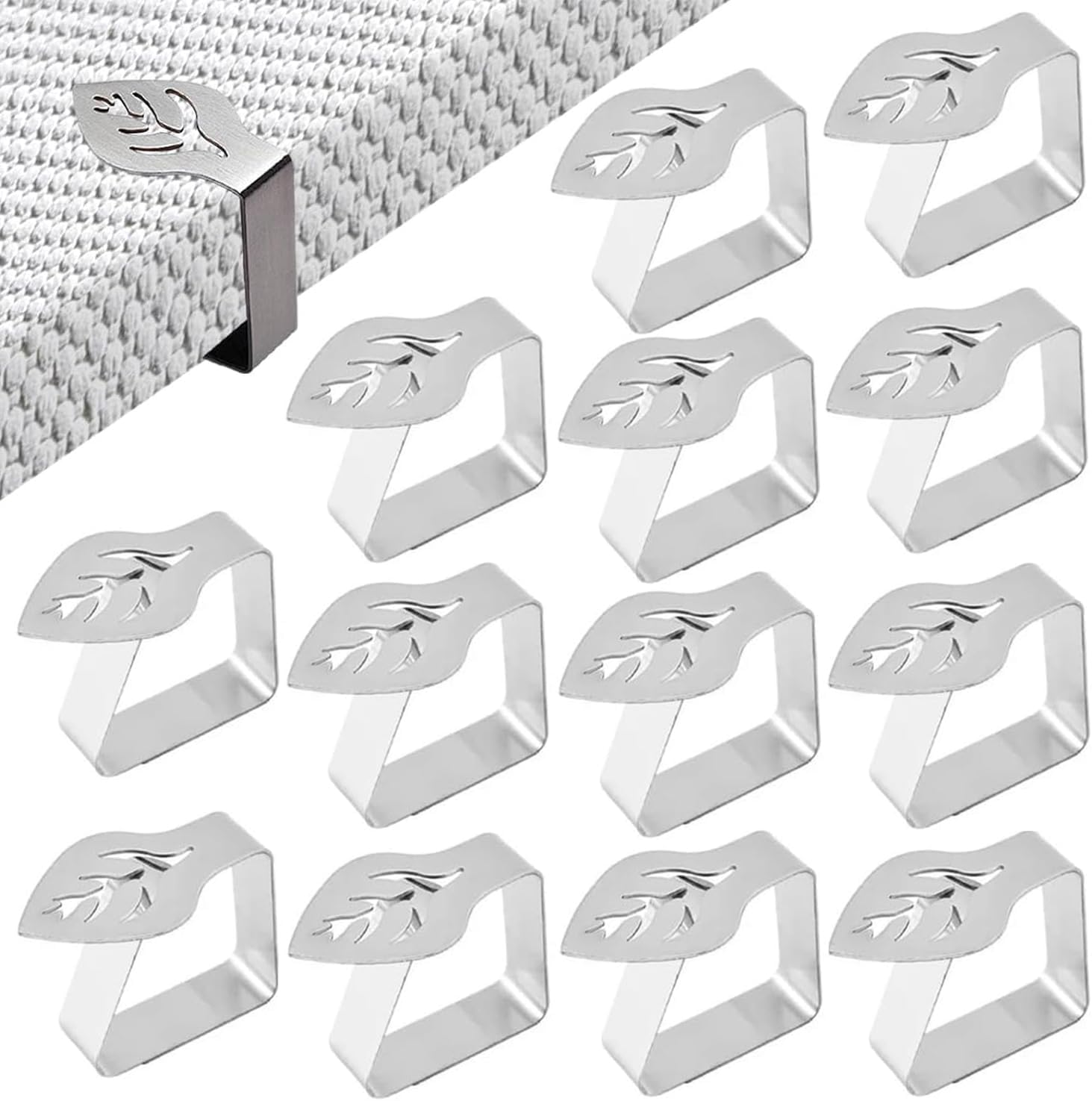 20 Pcs Table Cloth Holder Clips, Betterjonny Leaf Shape Stainless Steel Silver Thickened Strong Cloth Clip Adjustable Table Cover Clamps Table Cloth Holders for Home Party Picnic Essential Accessories image number 3