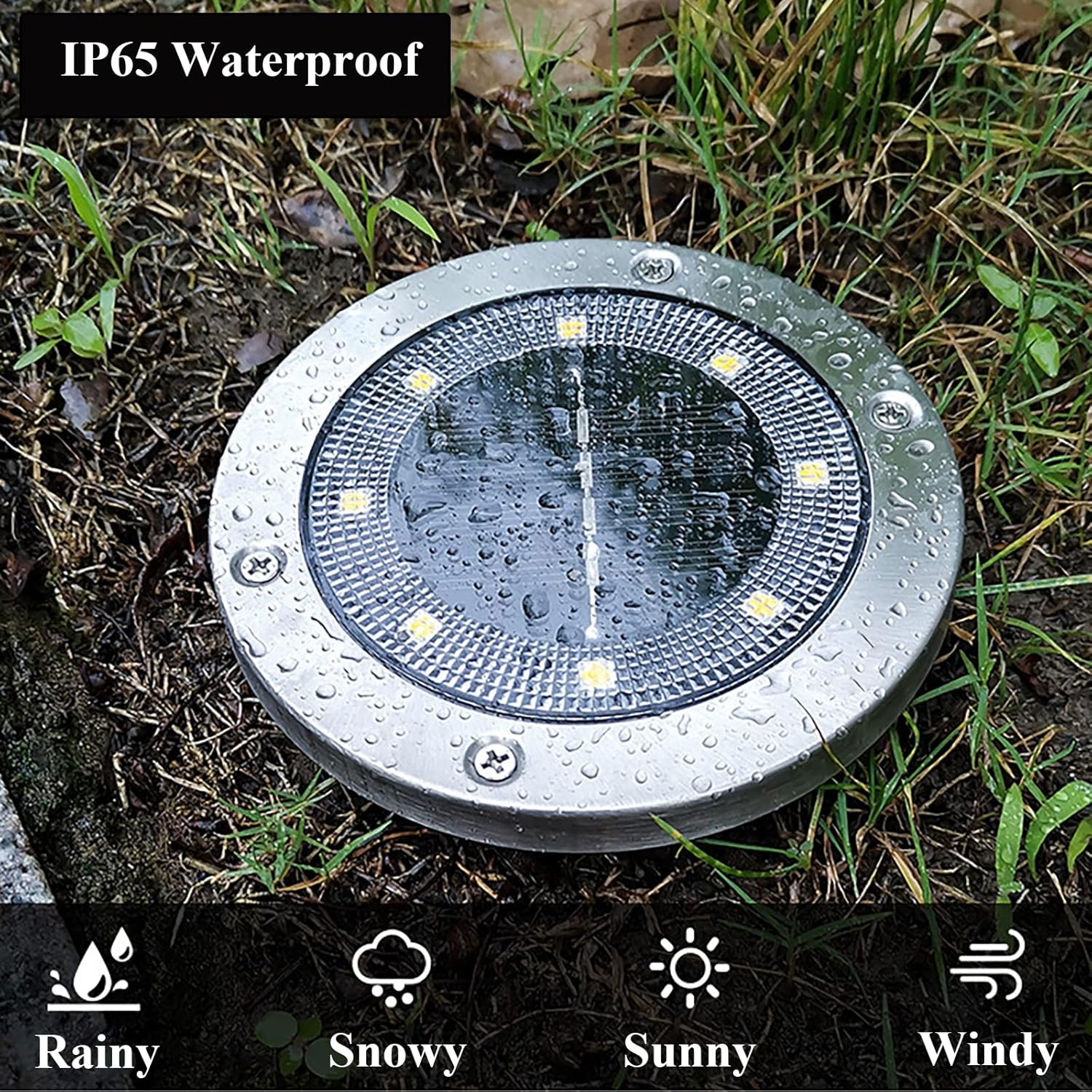 Solar Ground Lights, Outdoor Waterprood 8 LED Solar Powered Floor Landscape Light for Garden Pathway Walkway Patio- 4 Pack (White) image number 6