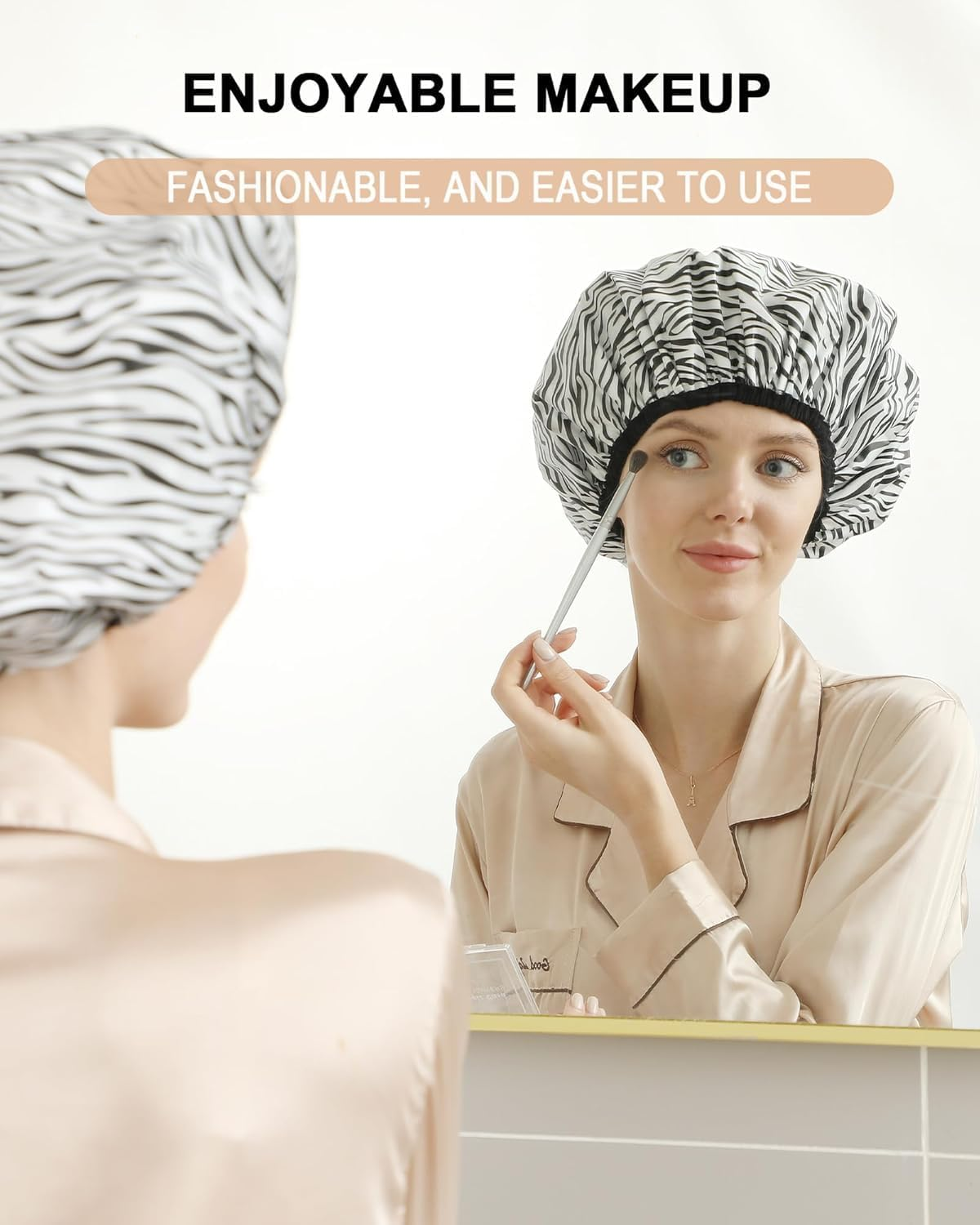 2 Pieces Shower Cap Heat Cap for Deep Conditioning, Conditioning Cap Made of Aluminum Foil for Home and Salon Use, Hair Dyeing and Hot Oil Treatment Tools (Black White Stripes) image number 6