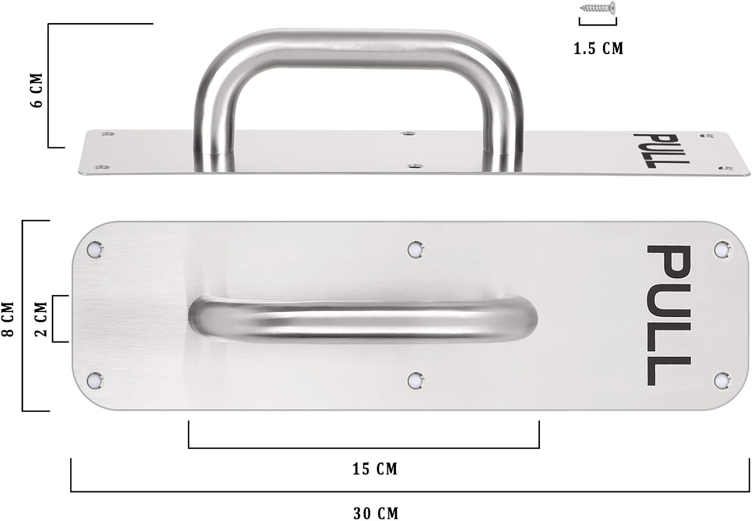 GINZER Stainless Steel Door Handle, Aluminum Alloy Pull and Push Plate Commercial Silver Heavy Duty Sliding Door Handle with Screws,300 X 80 Mm image number 5